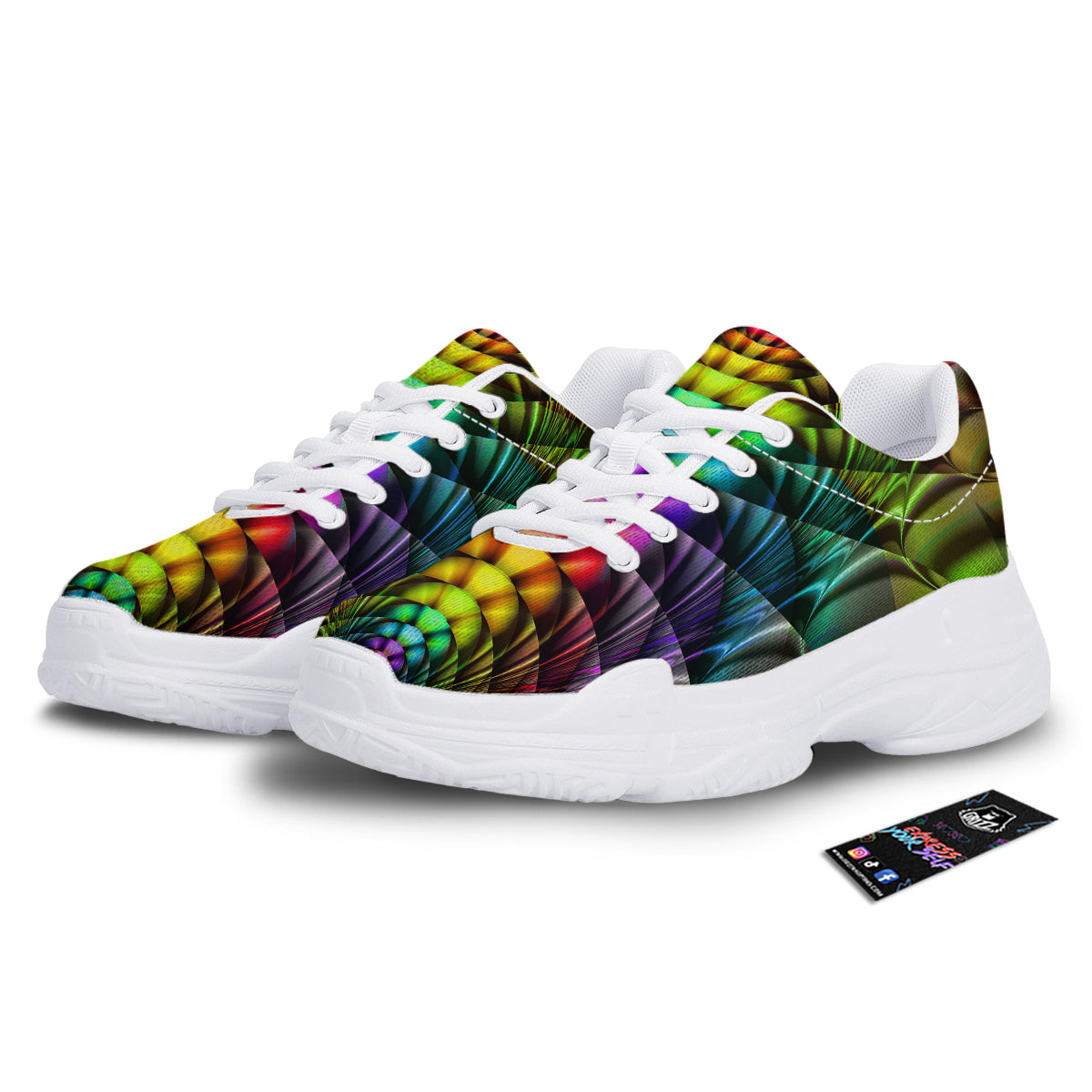 Computer Generated Colorful Fractal Print White Chunky Shoes-grizzshop