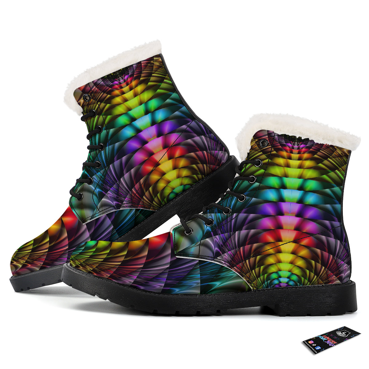 Computer Generated Colorful Fractal Print Winter Boots-grizzshop