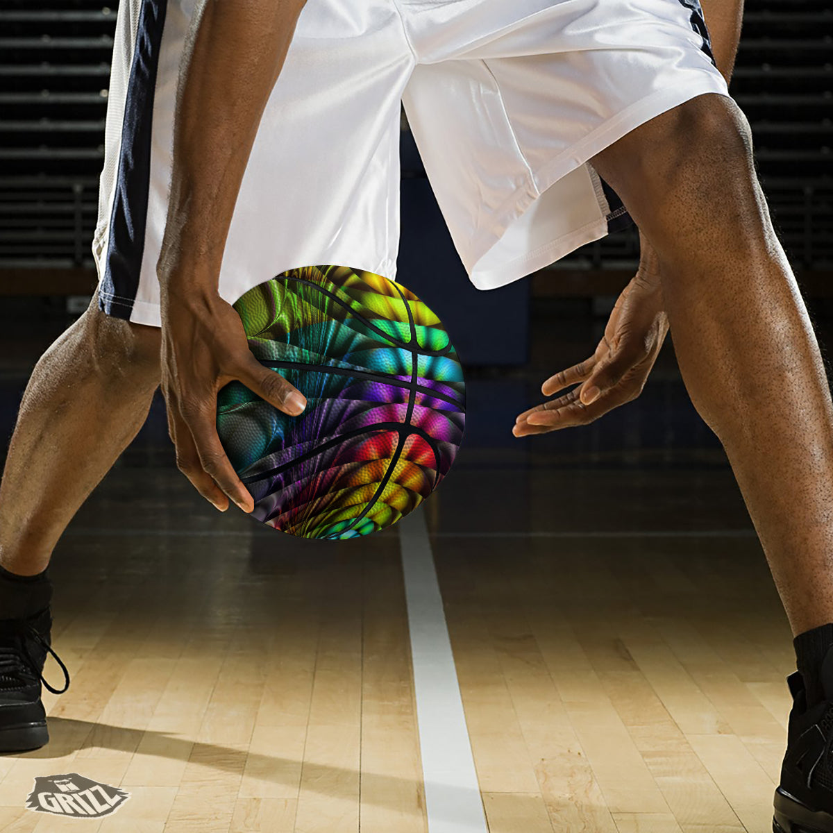 Computer Generated Colorful Fractal Print Basketball