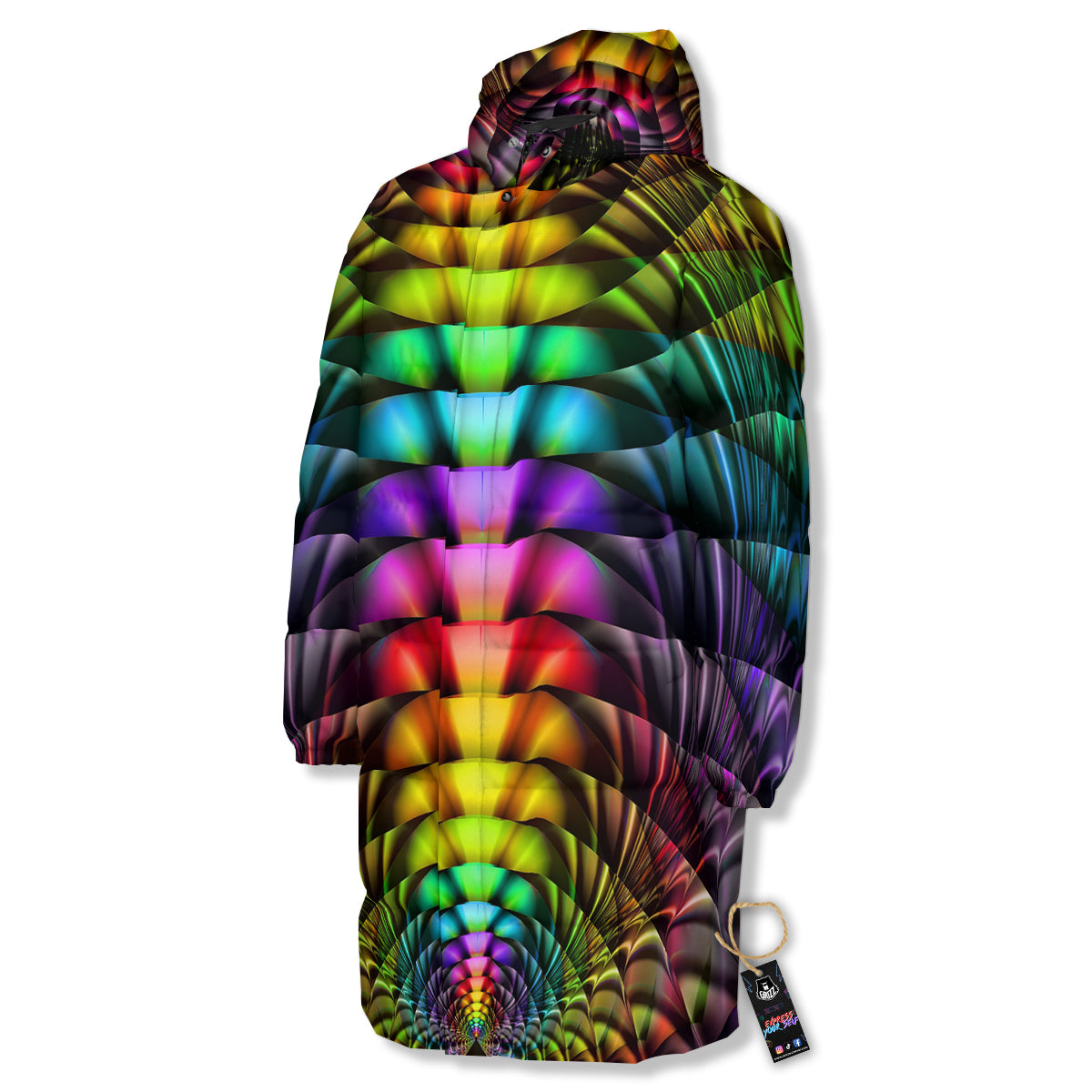 Computer Generated Colorful Fractal Print Long Down Jacket