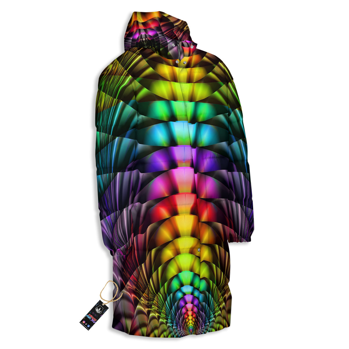 Computer Generated Colorful Fractal Print Long Down Jacket