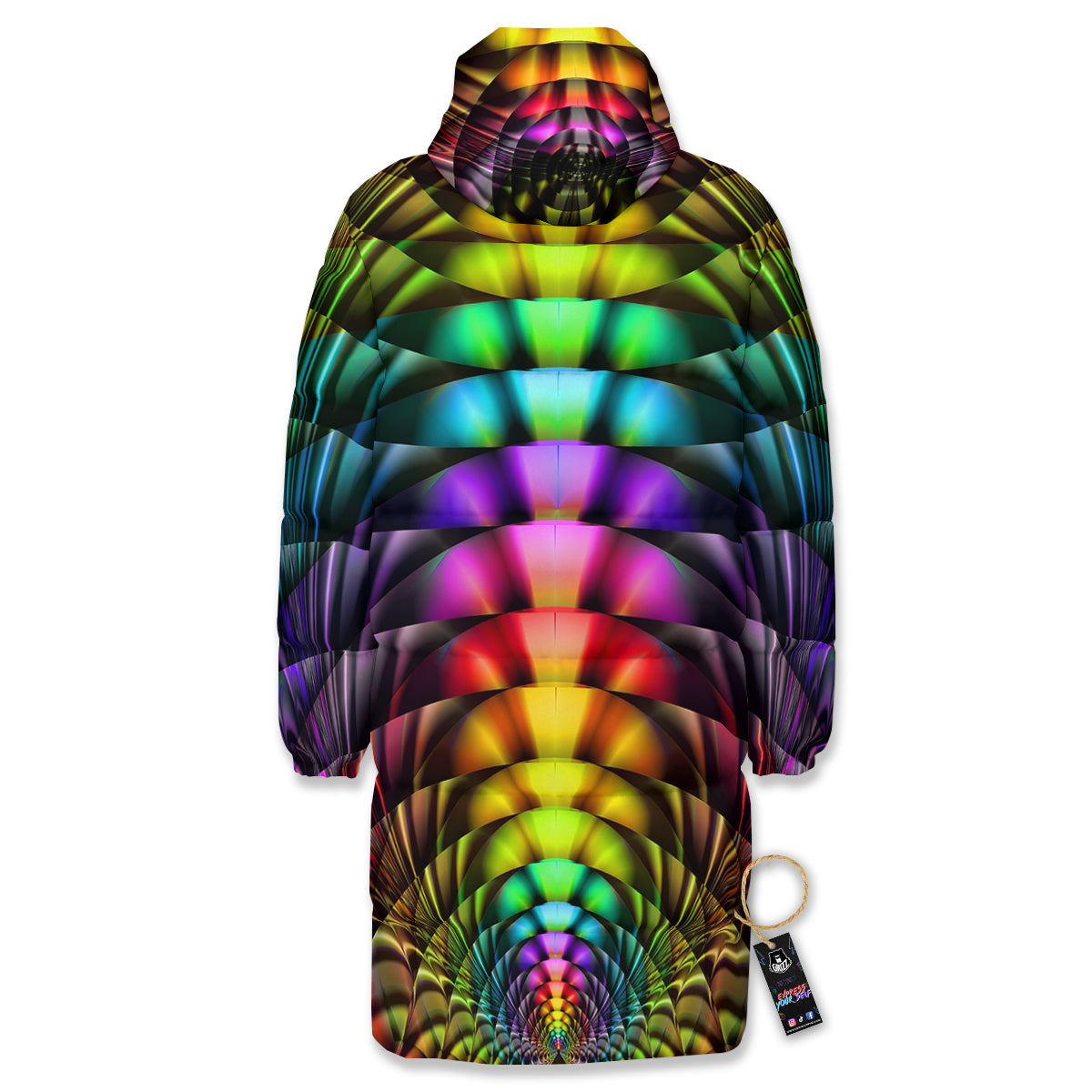 Computer Generated Colorful Fractal Print Long Down Jacket