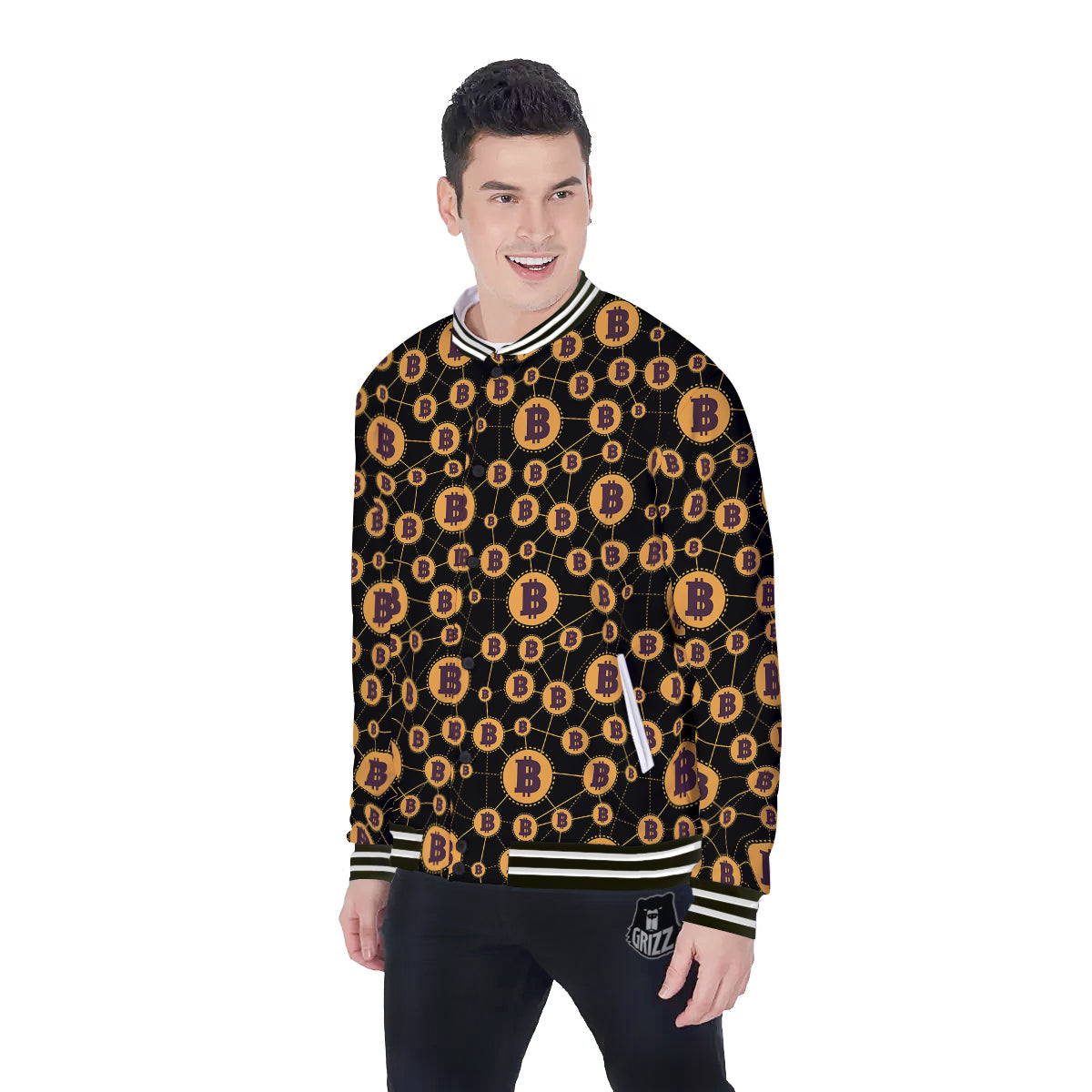 Connection Bitcoin Print Pattern Baseball Jacket-grizzshop