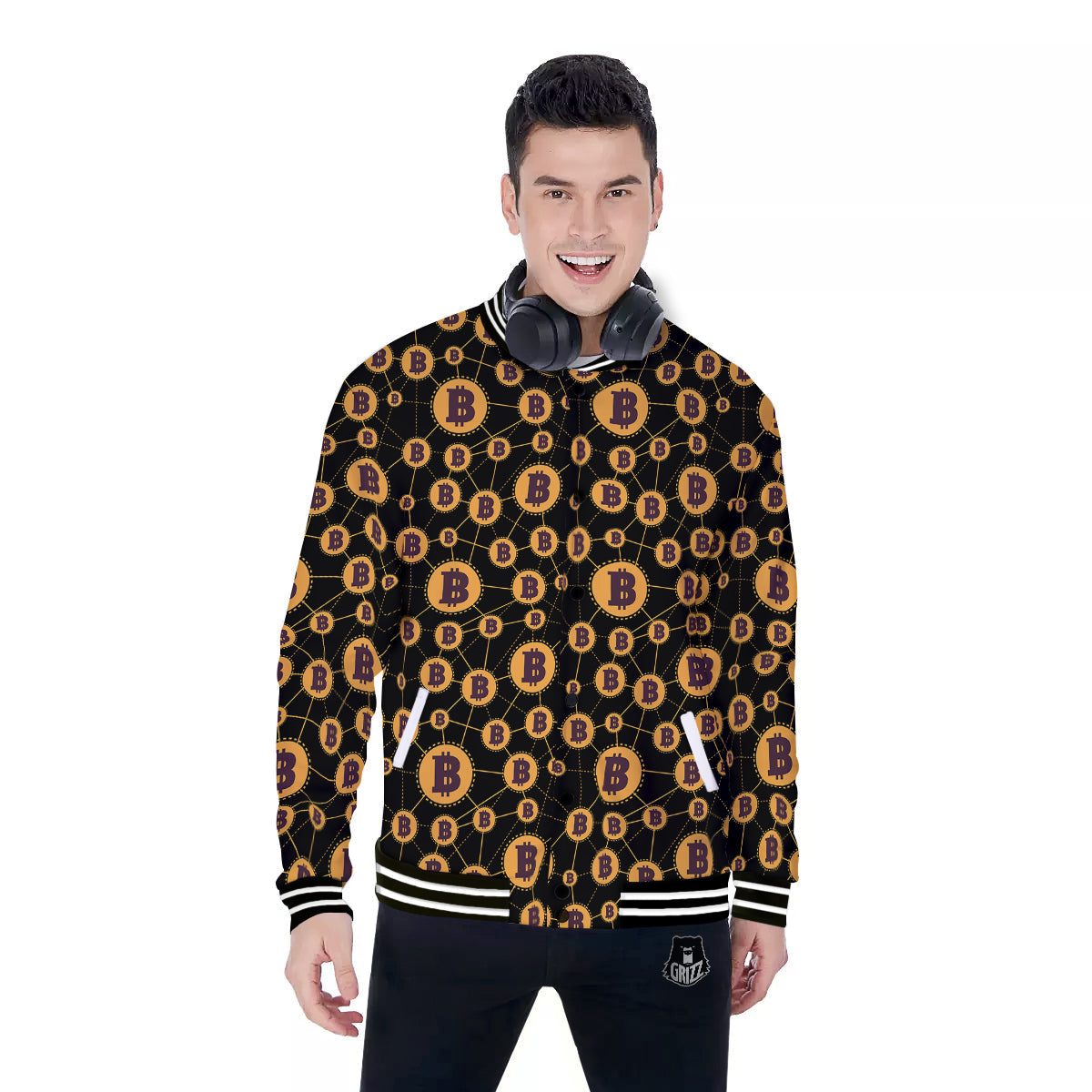 Connection Bitcoin Print Pattern Baseball Jacket-grizzshop