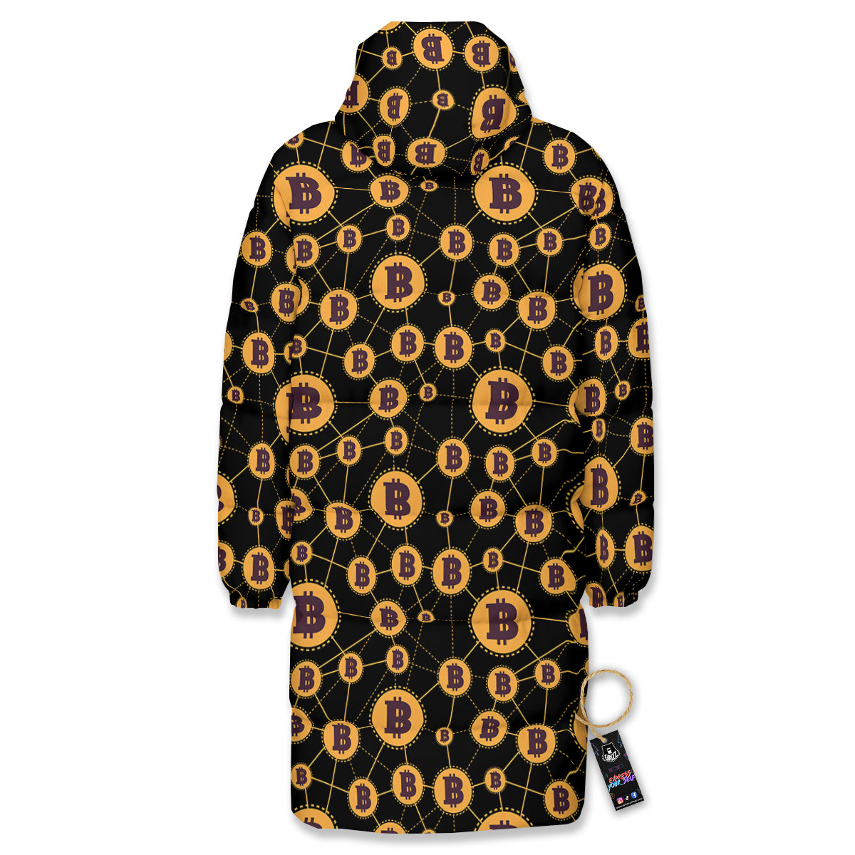 Connection Bitcoin Print Pattern Long Down Jacket-grizzshop