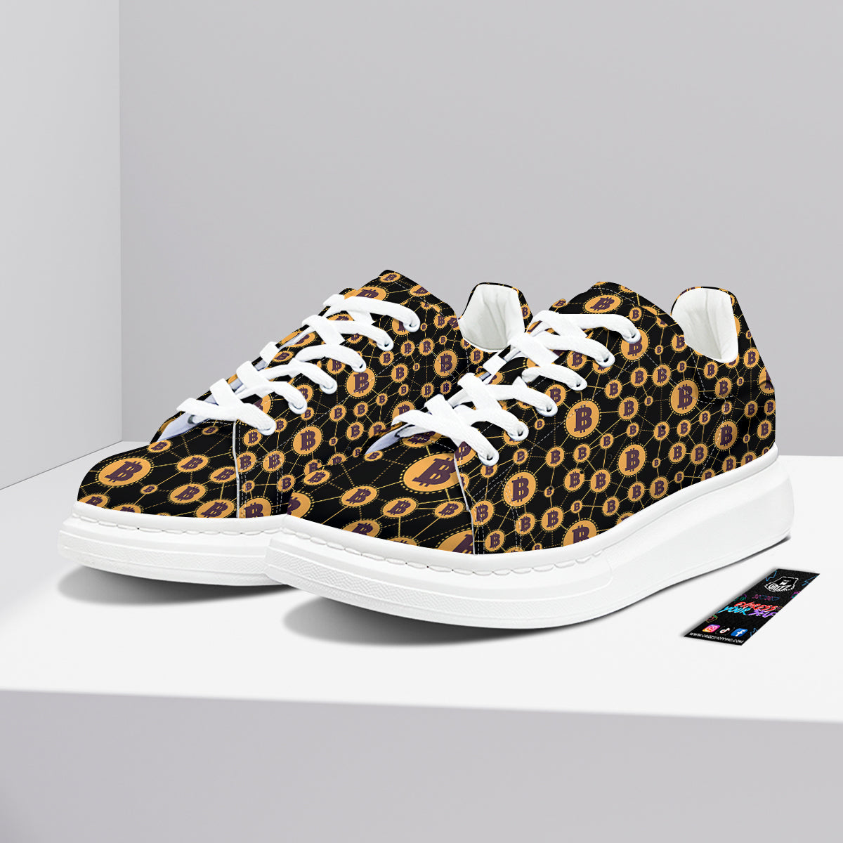 Connection Bitcoin Print Pattern Platform Shoes-grizzshop