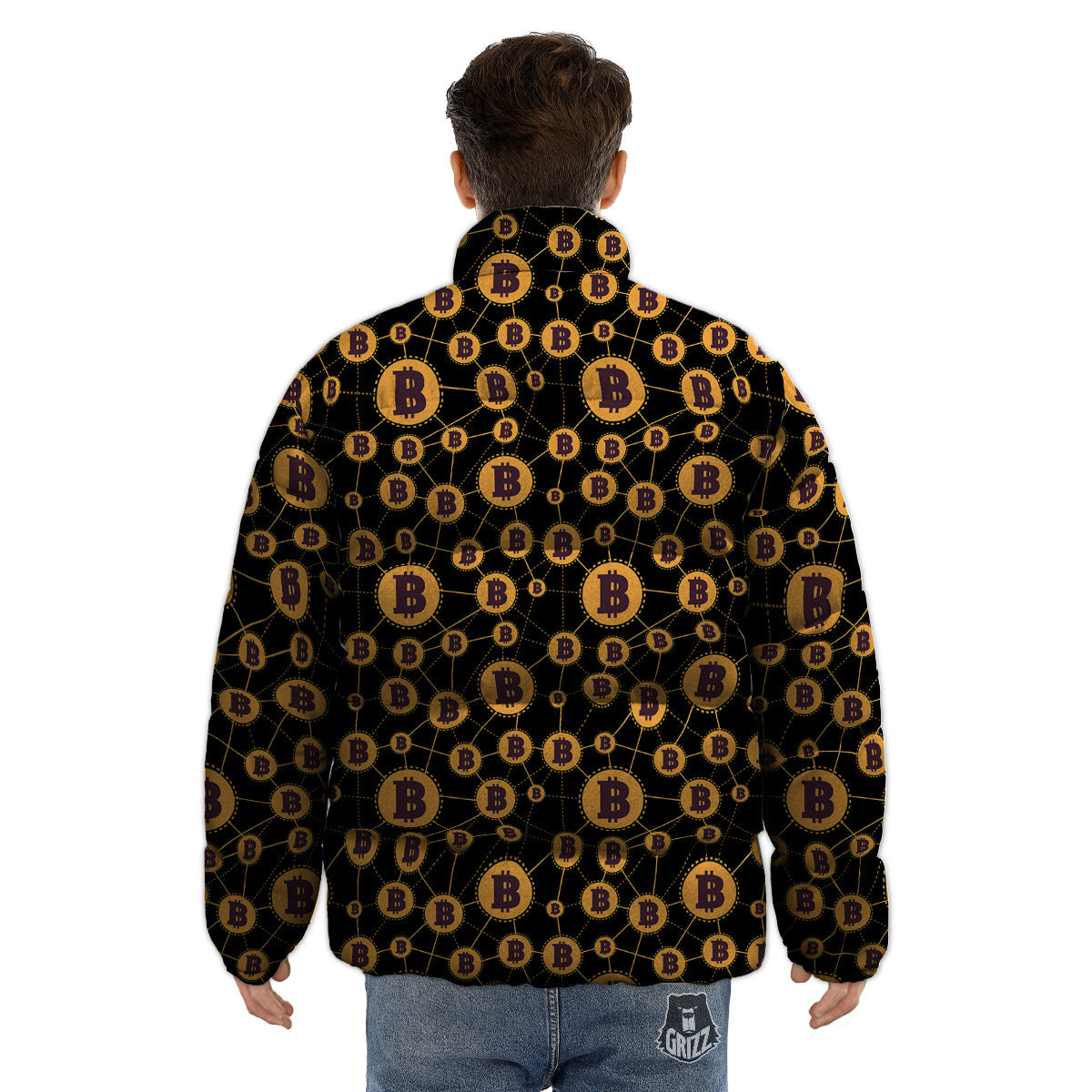 Connection Bitcoin Print Pattern Puffer Jacket-grizzshop