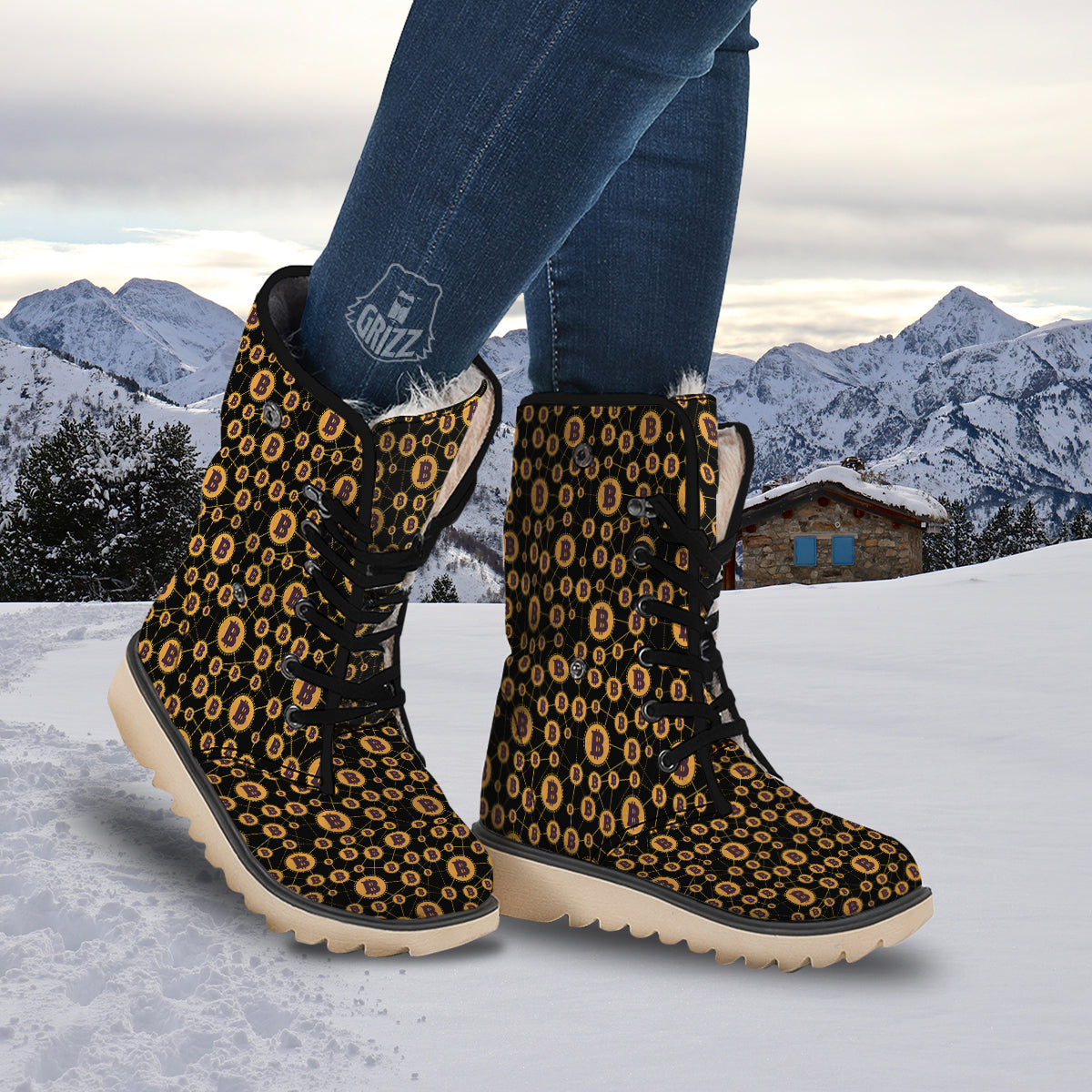 Connection Bitcoin Print Pattern Snow Boots-grizzshop