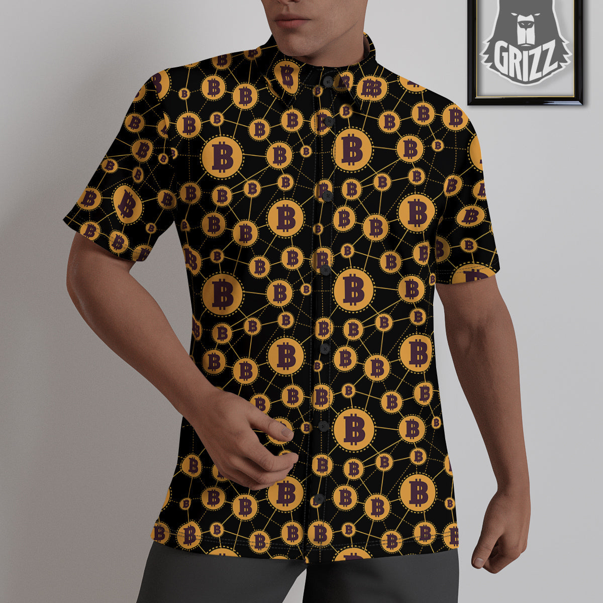 Connection Bitcoin Print Pattern Untucked Shirts-grizzshop