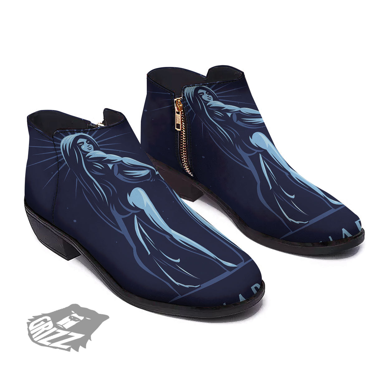 Constellation Aquarius Print Ankle Boots-grizzshop