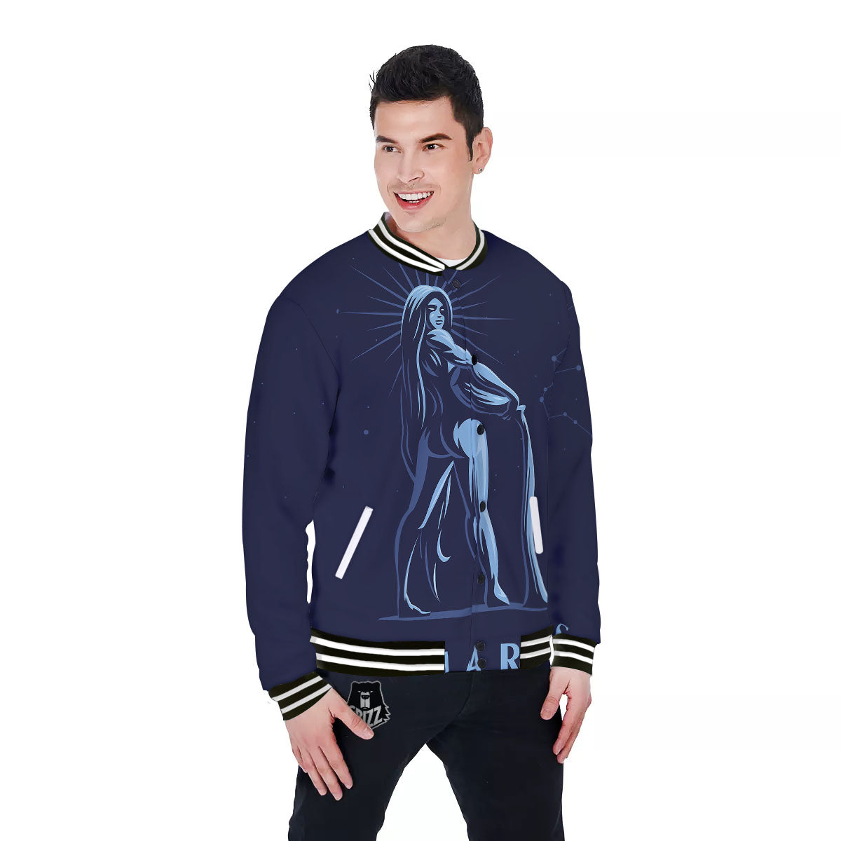 Constellation Aquarius Print Baseball Jacket-grizzshop