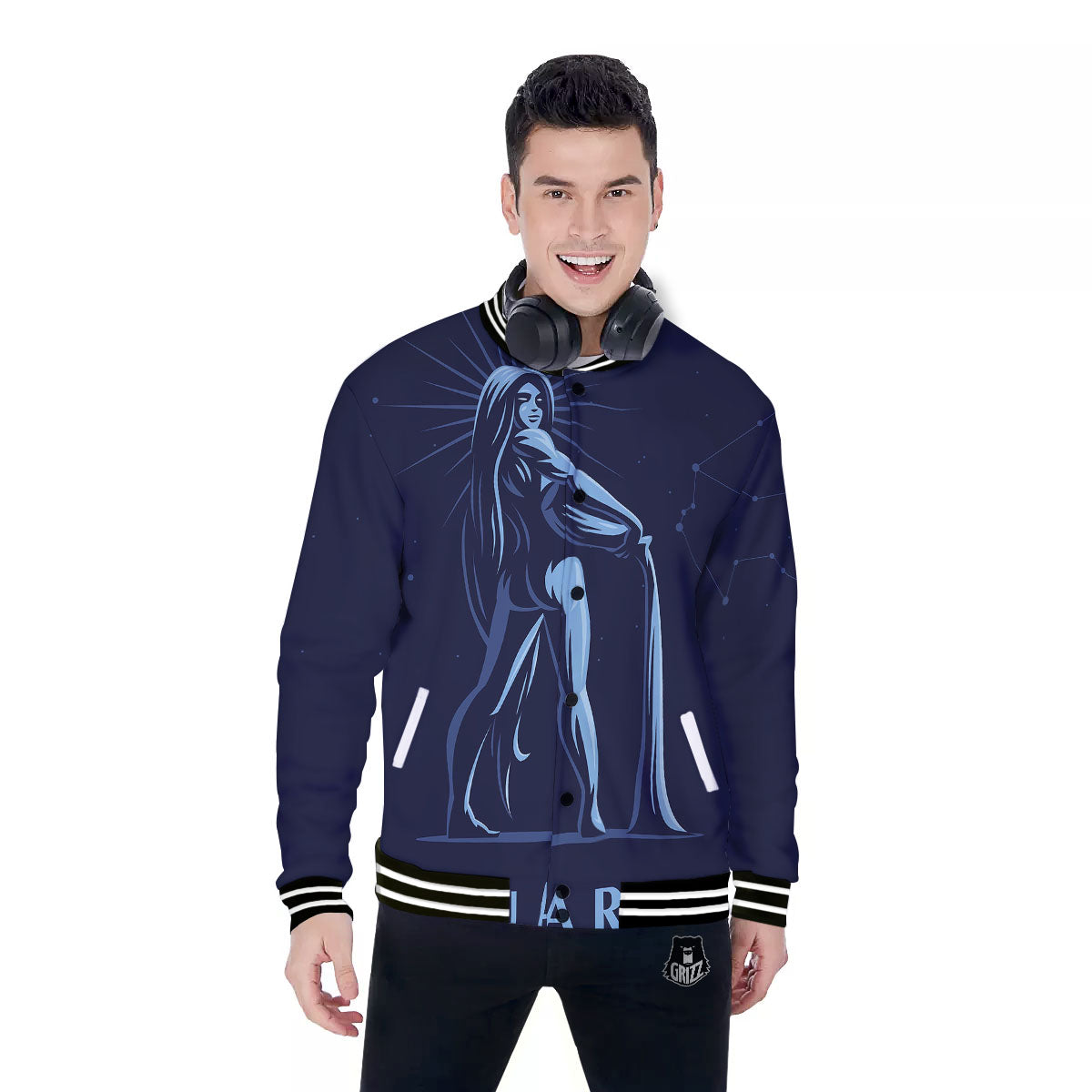 Constellation Aquarius Print Baseball Jacket-grizzshop