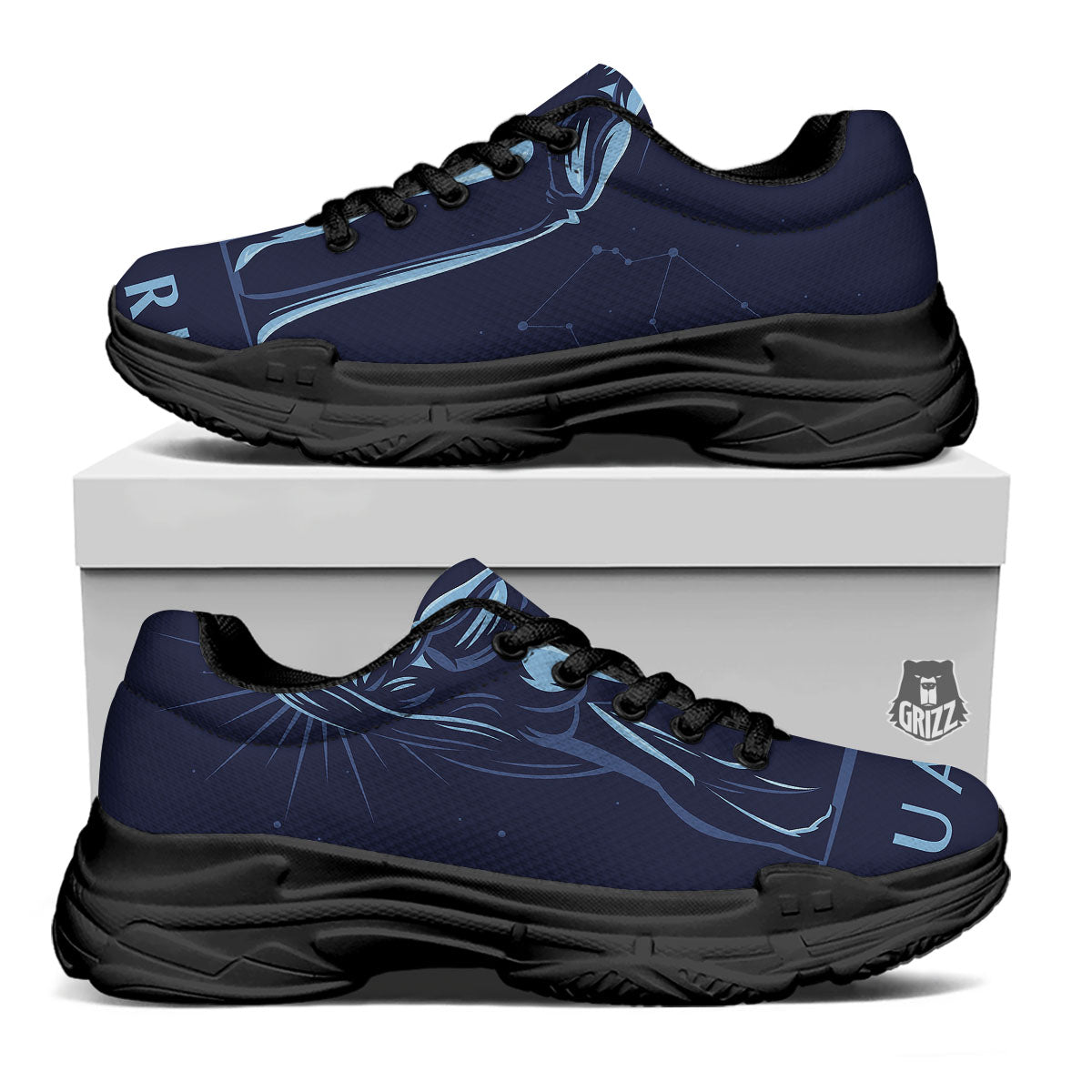 Constellation Aquarius Print Black Chunky Shoes-grizzshop