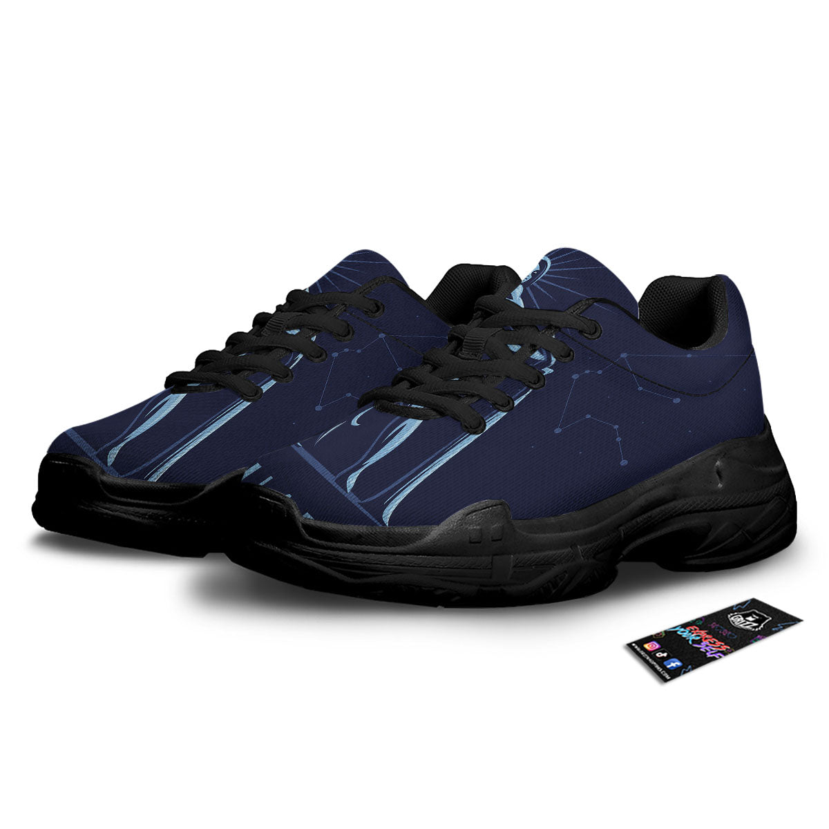 Constellation Aquarius Print Black Chunky Shoes-grizzshop