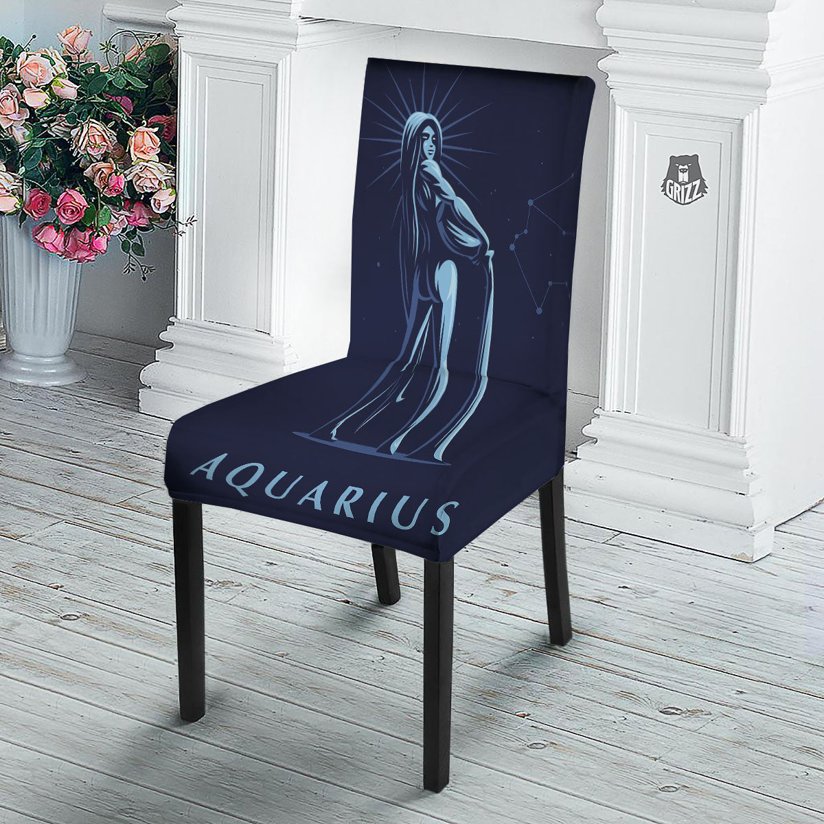 Constellation Aquarius Print Dining Chair Slipcover-grizzshop