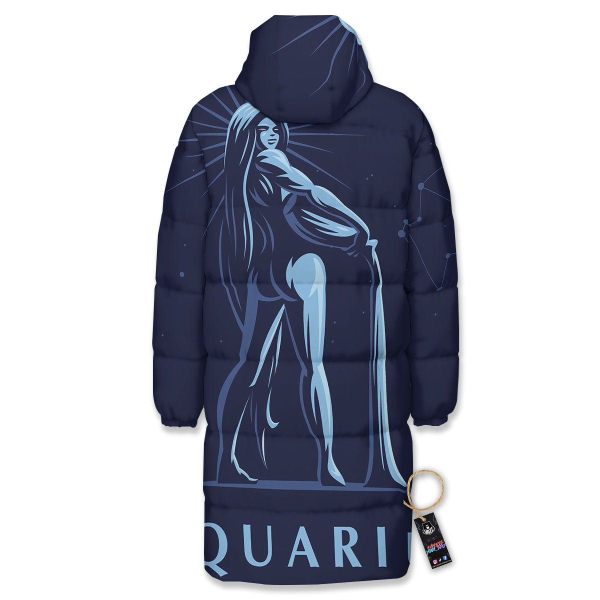 Constellation Aquarius Print Long Down Jacket-grizzshop