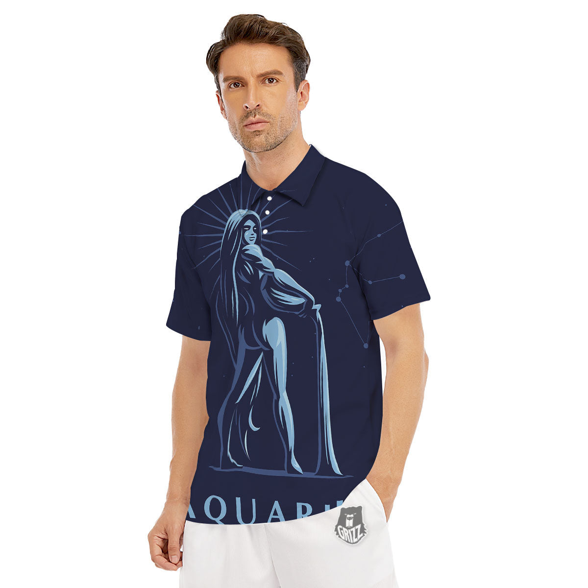Constellation Aquarius Print Men's Golf Shirts-grizzshop