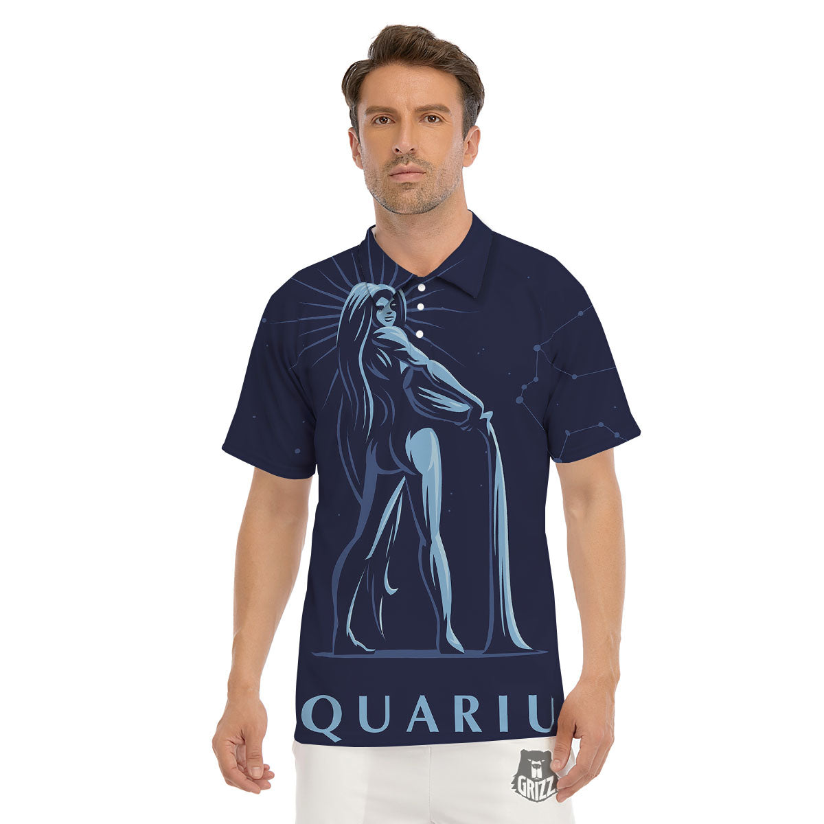 Constellation Aquarius Print Men's Golf Shirts-grizzshop