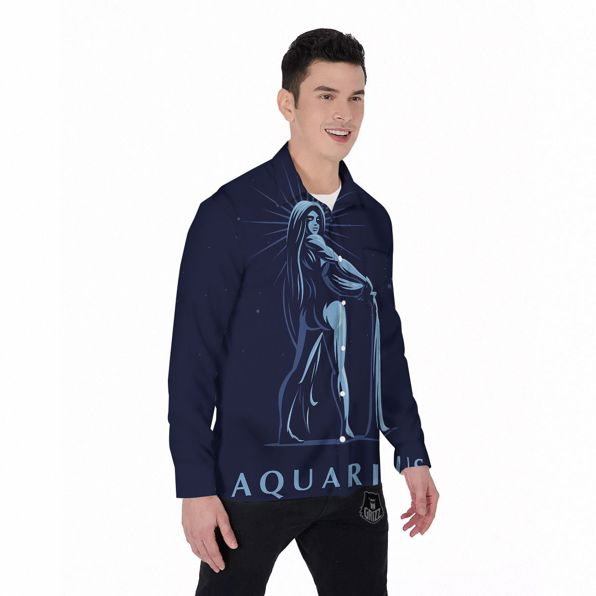 Constellation Aquarius Print Men's Long Sleeve Shirts-grizzshop