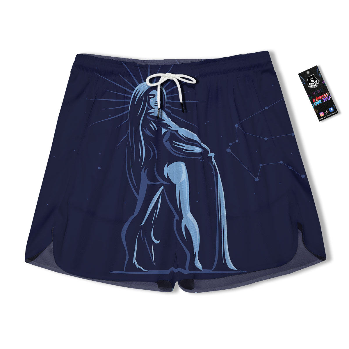 Constellation Aquarius Print Men's Running Shorts-grizzshop