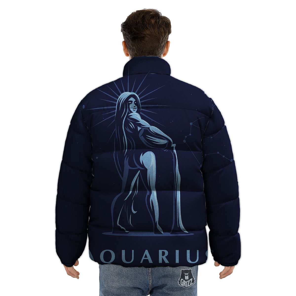 Constellation Aquarius Print Puffer Jacket-grizzshop