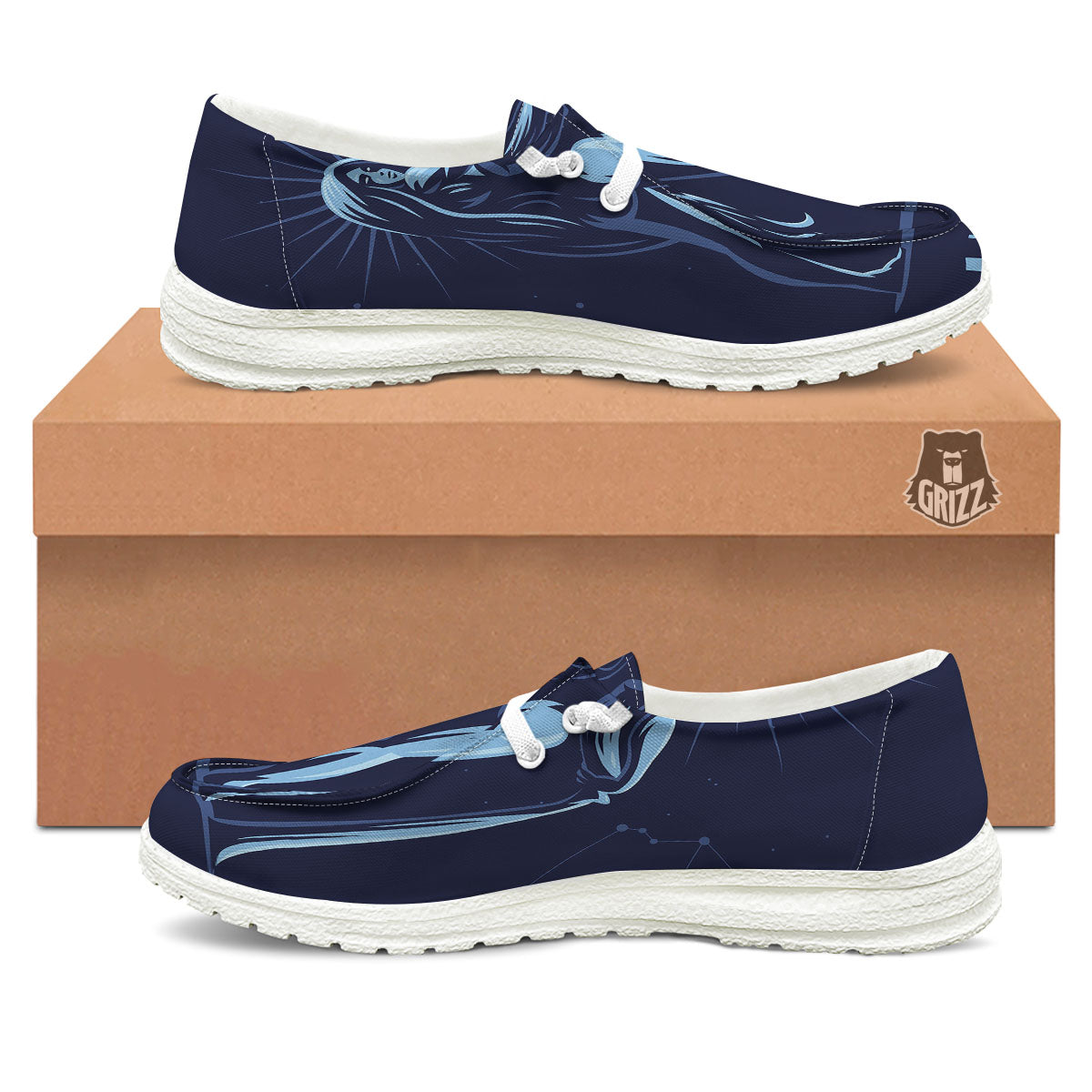 Constellation Aquarius Print White Loafers-grizzshop