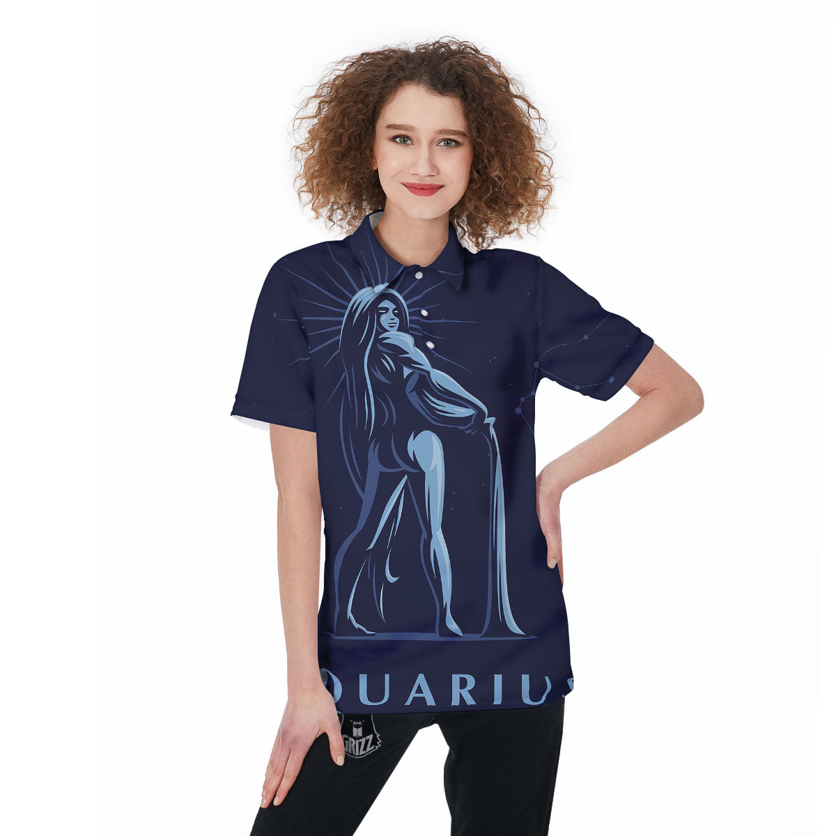 Constellation Aquarius Print Women's Golf Shirts-grizzshop