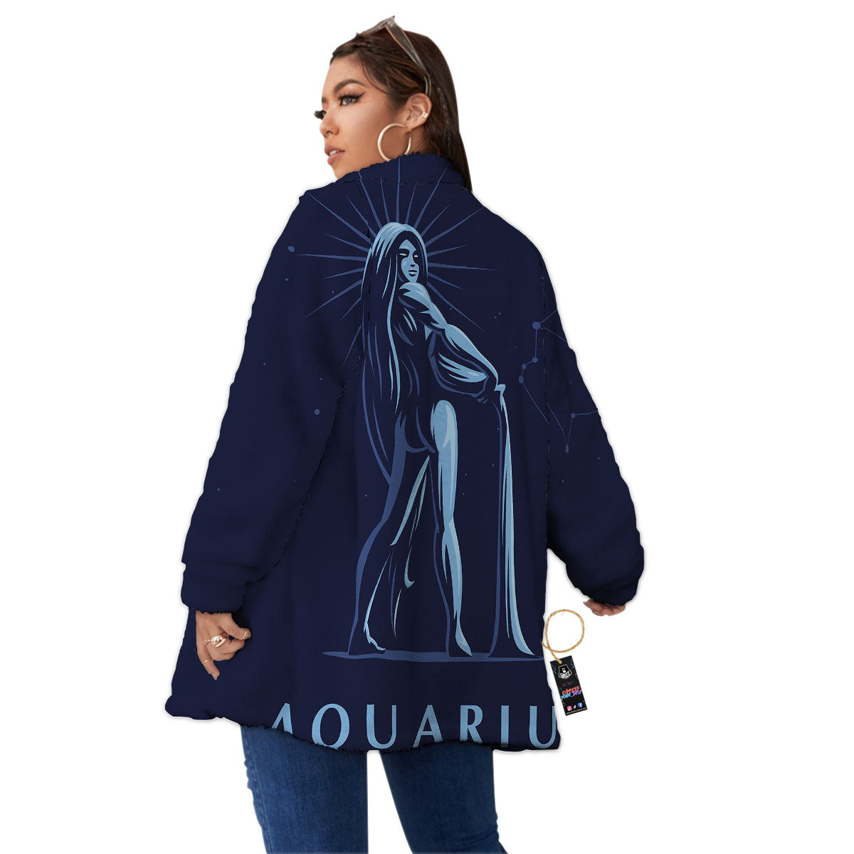 Constellation Aquarius Print Women's Sherpa Jacket-grizzshop