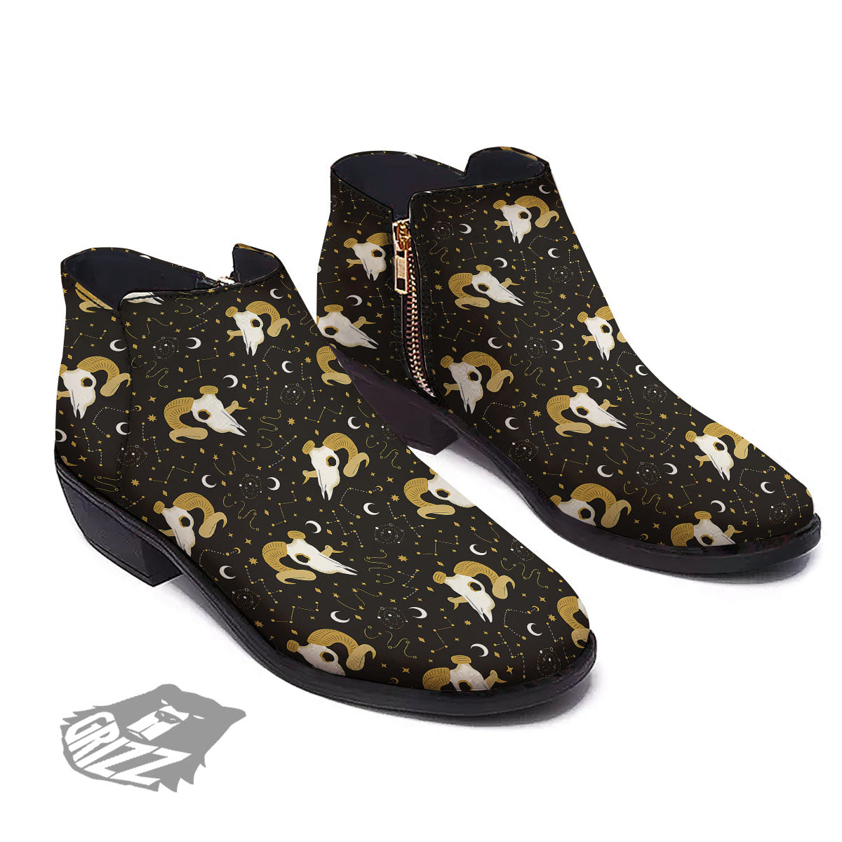 Constellation Aries Print Ankle Boots-grizzshop