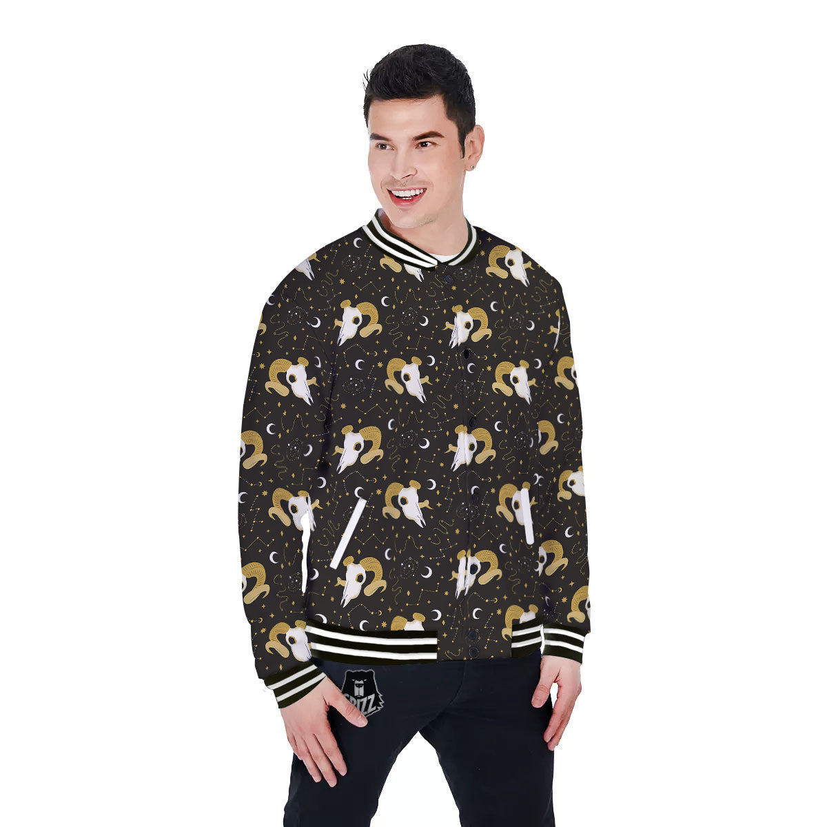 Constellation Aries Print Baseball Jacket-grizzshop