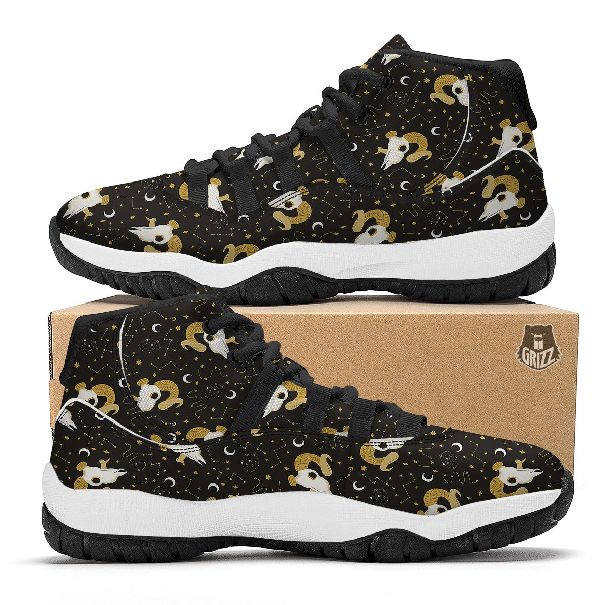 Constellation Aries Print Black Bball Shoes-grizzshop