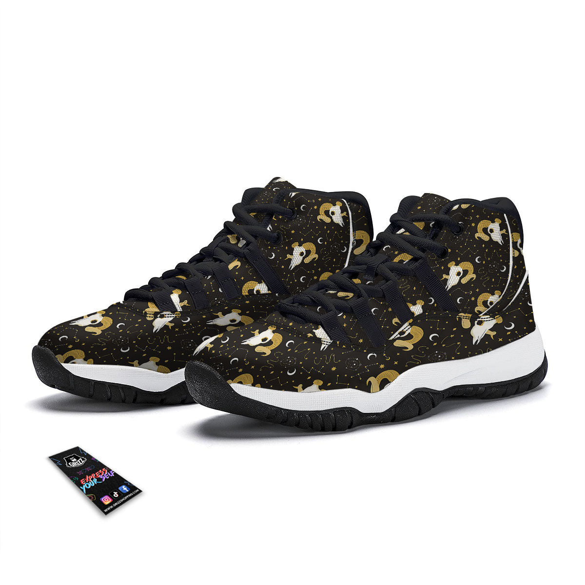 Constellation Aries Print Black Bball Shoes-grizzshop
