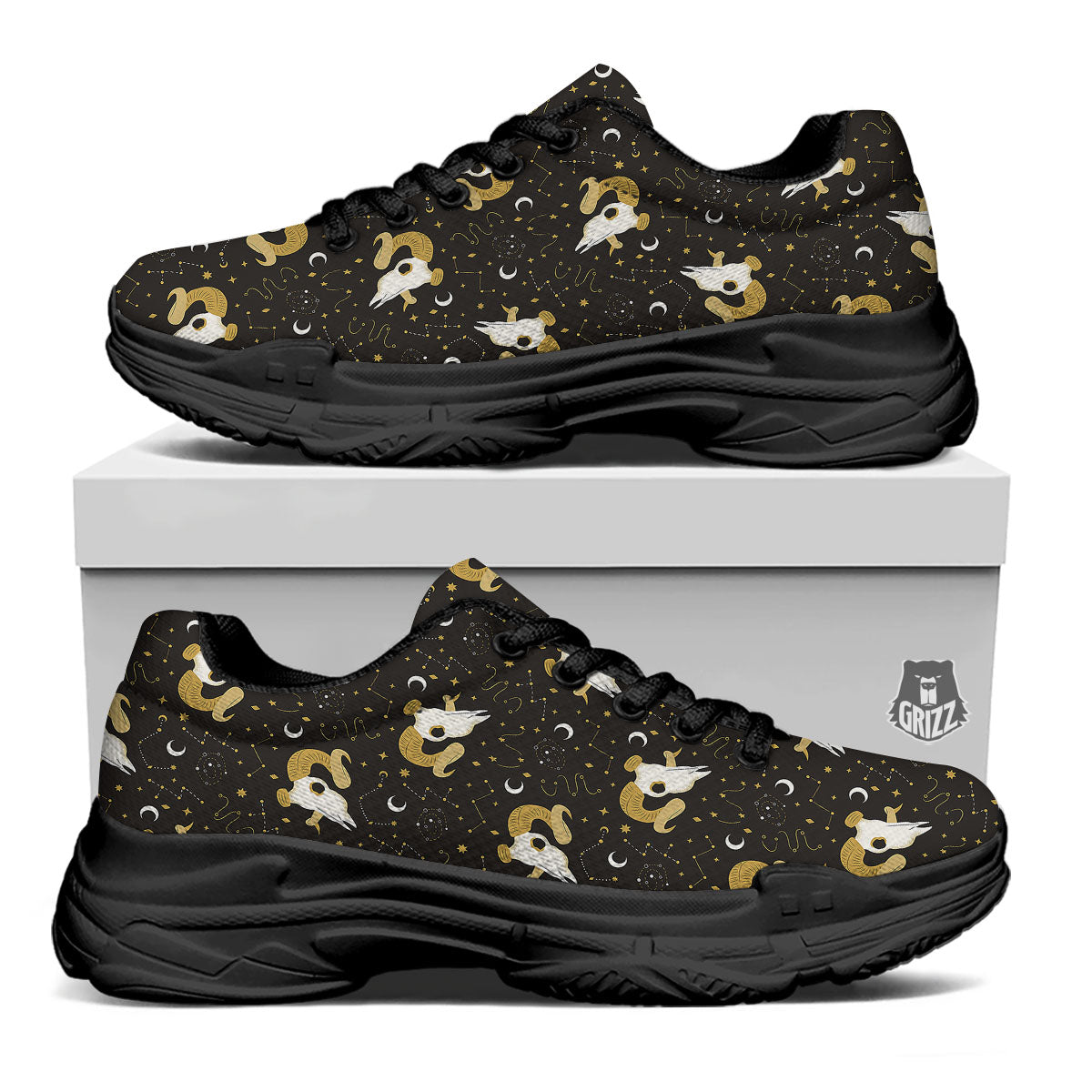 Constellation Aries Print Black Chunky Shoes-grizzshop