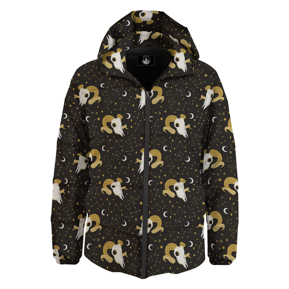 Constellation Aries Print Down Jacket-grizzshop