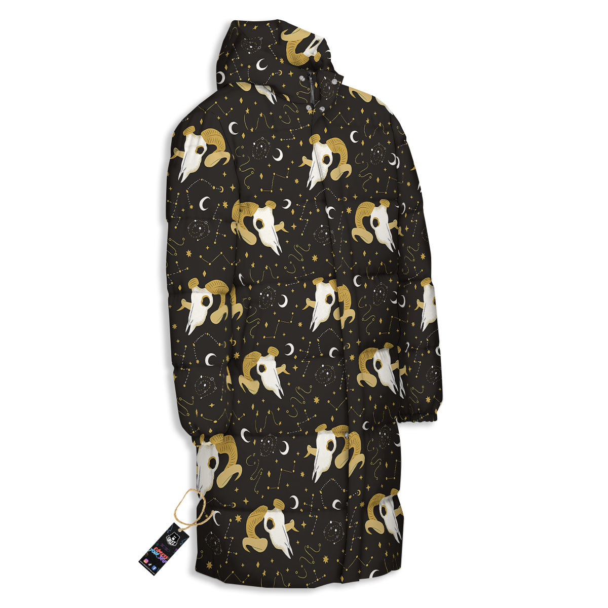 Constellation Aries Print Long Down Jacket-grizzshop