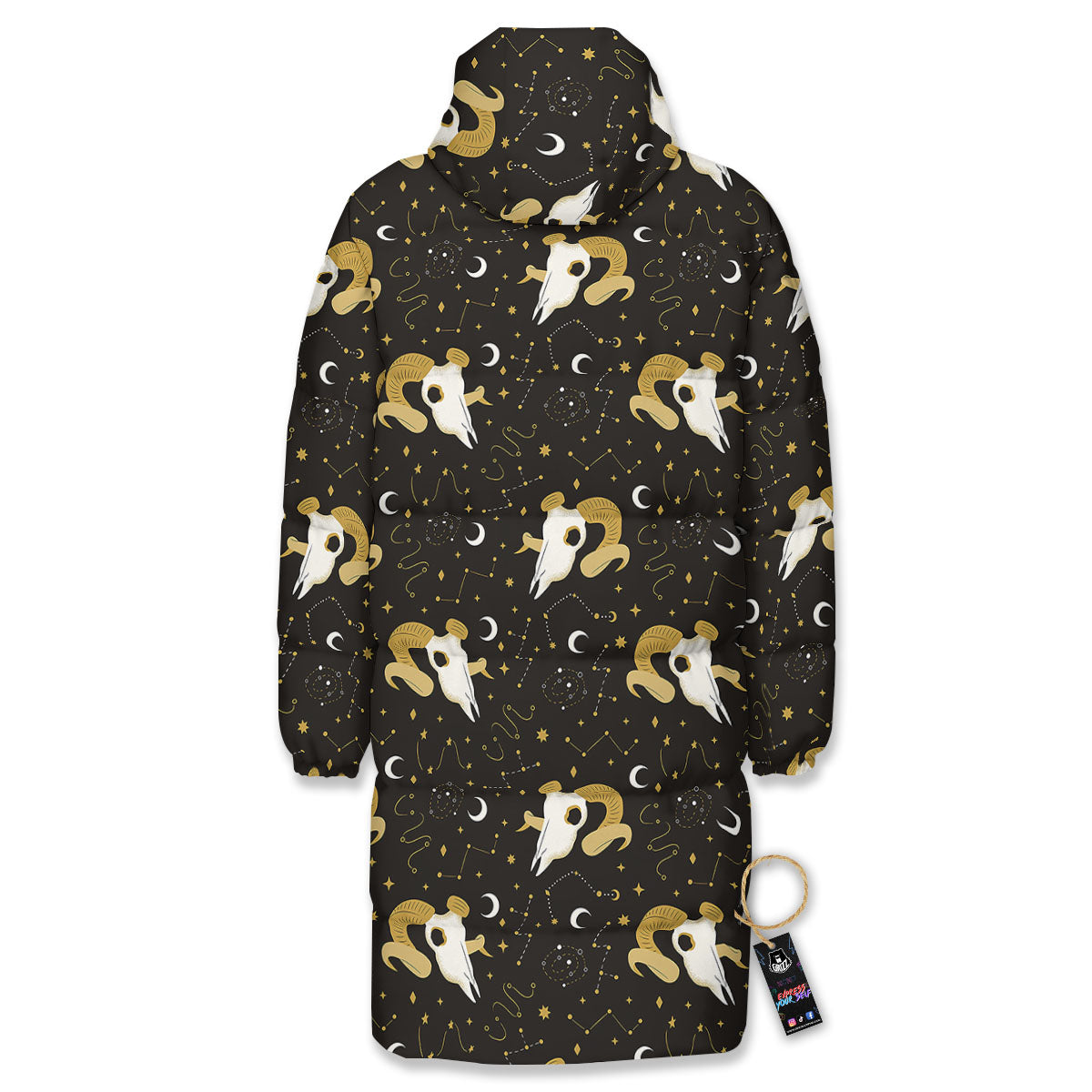 Constellation Aries Print Long Down Jacket-grizzshop