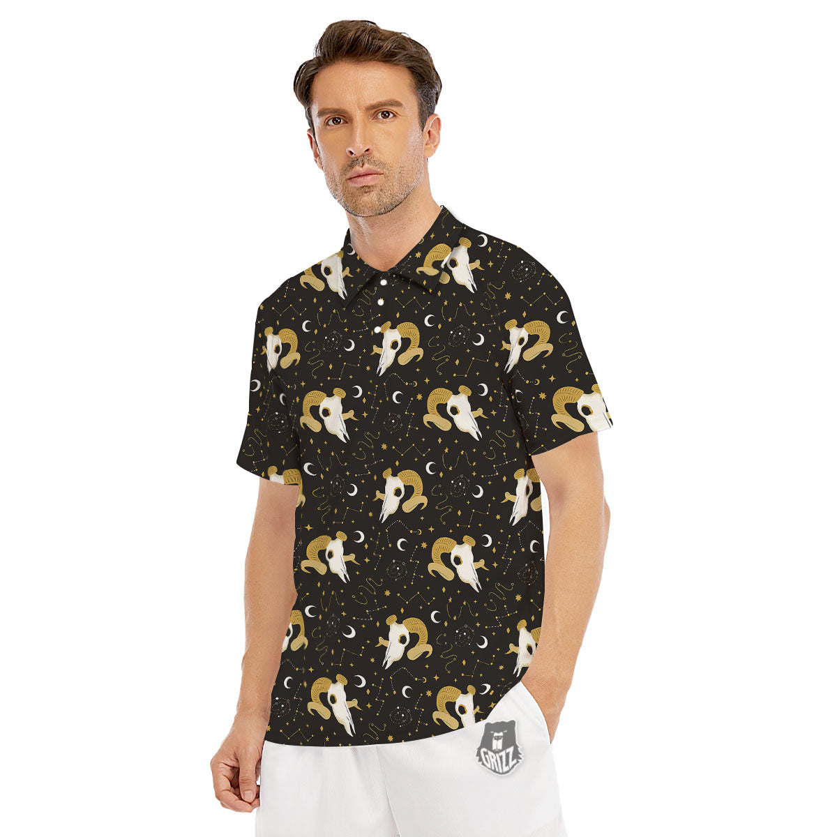 Constellation Aries Print Men's Golf Shirts-grizzshop