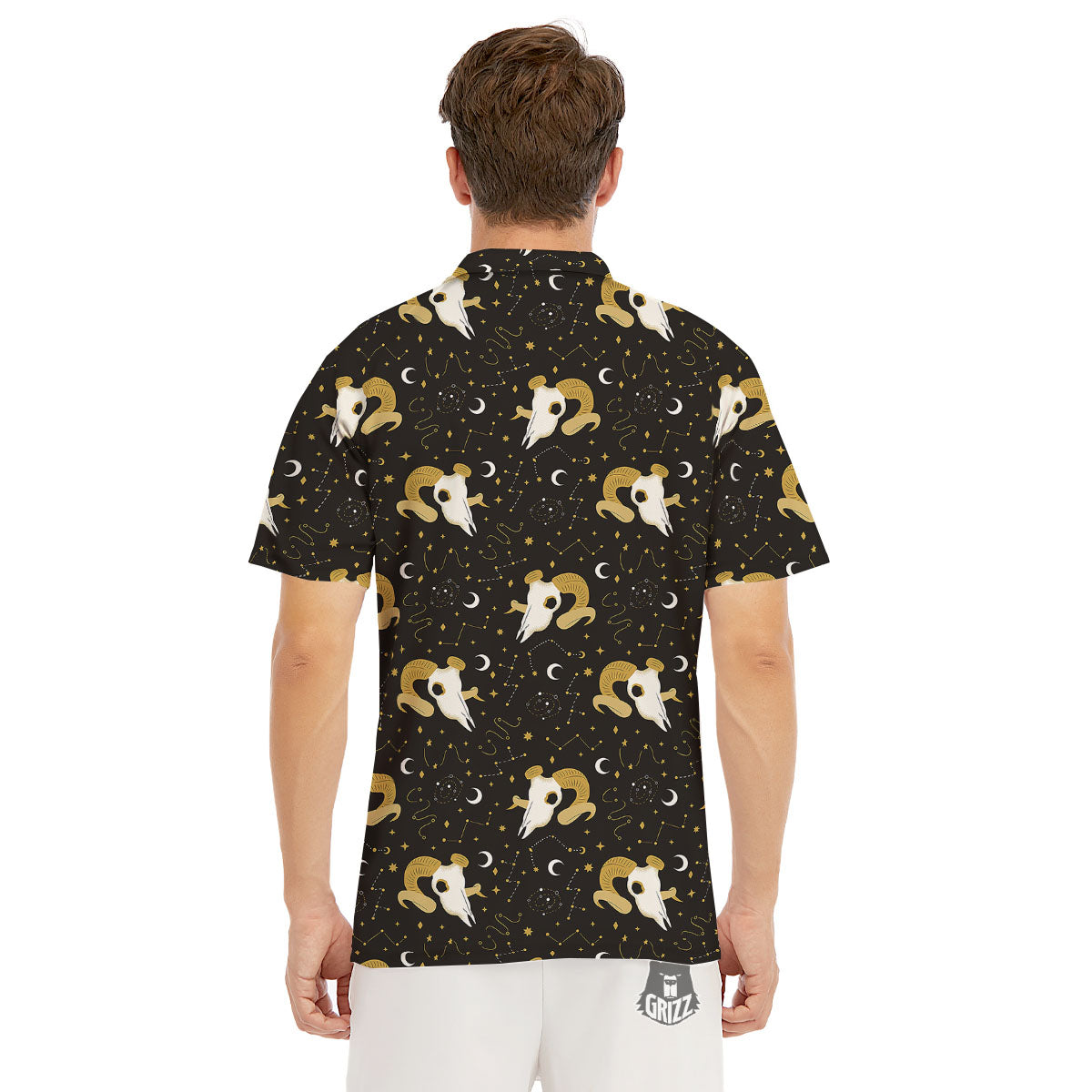 Constellation Aries Print Men's Golf Shirts-grizzshop