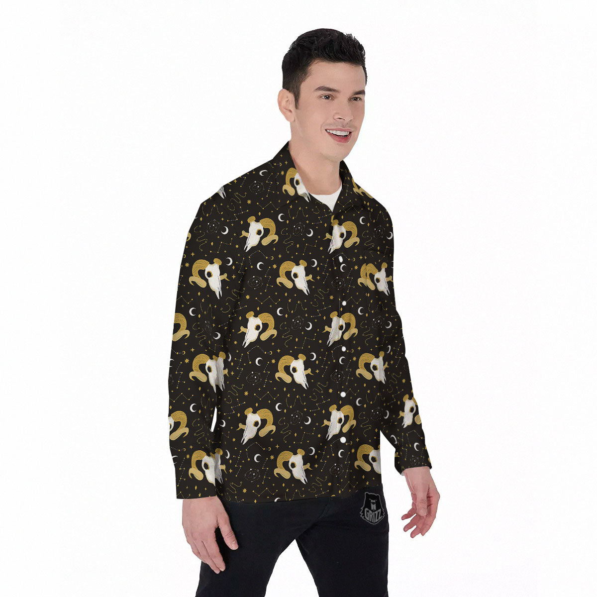 Constellation Aries Print Men's Long Sleeve Shirts-grizzshop