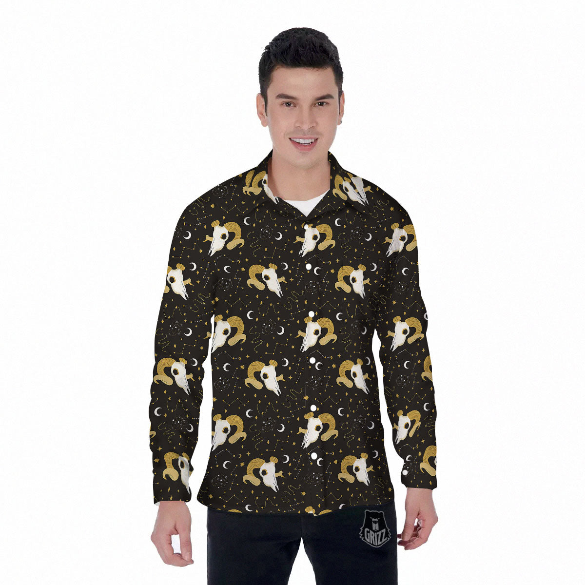 Constellation Aries Print Men's Long Sleeve Shirts-grizzshop