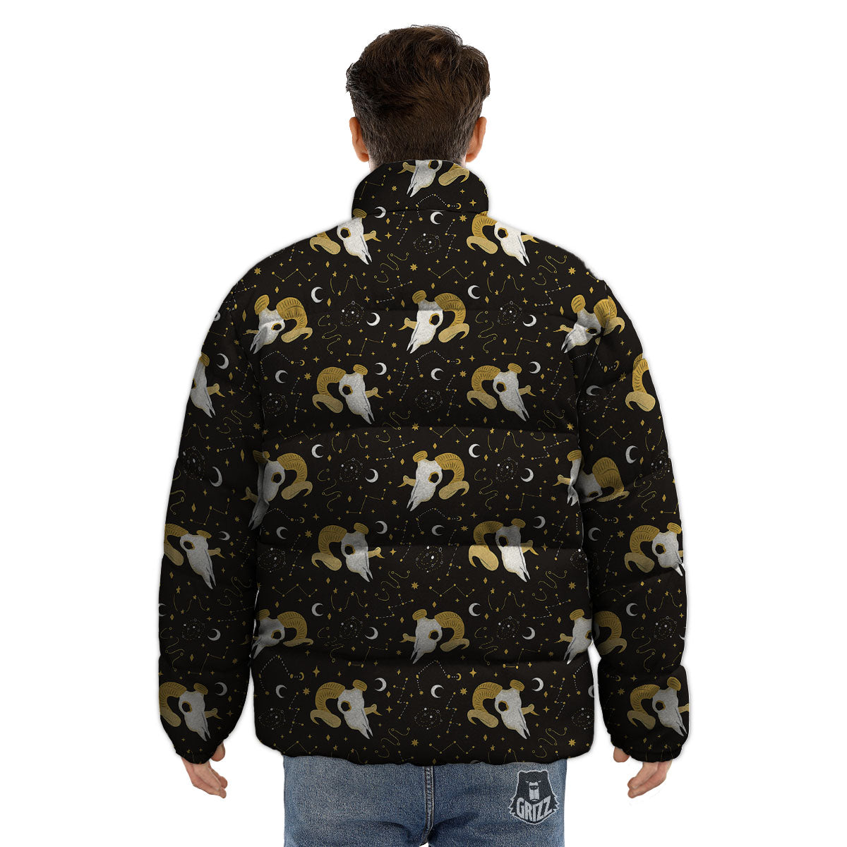 Constellation Aries Print Puffer Jacket-grizzshop
