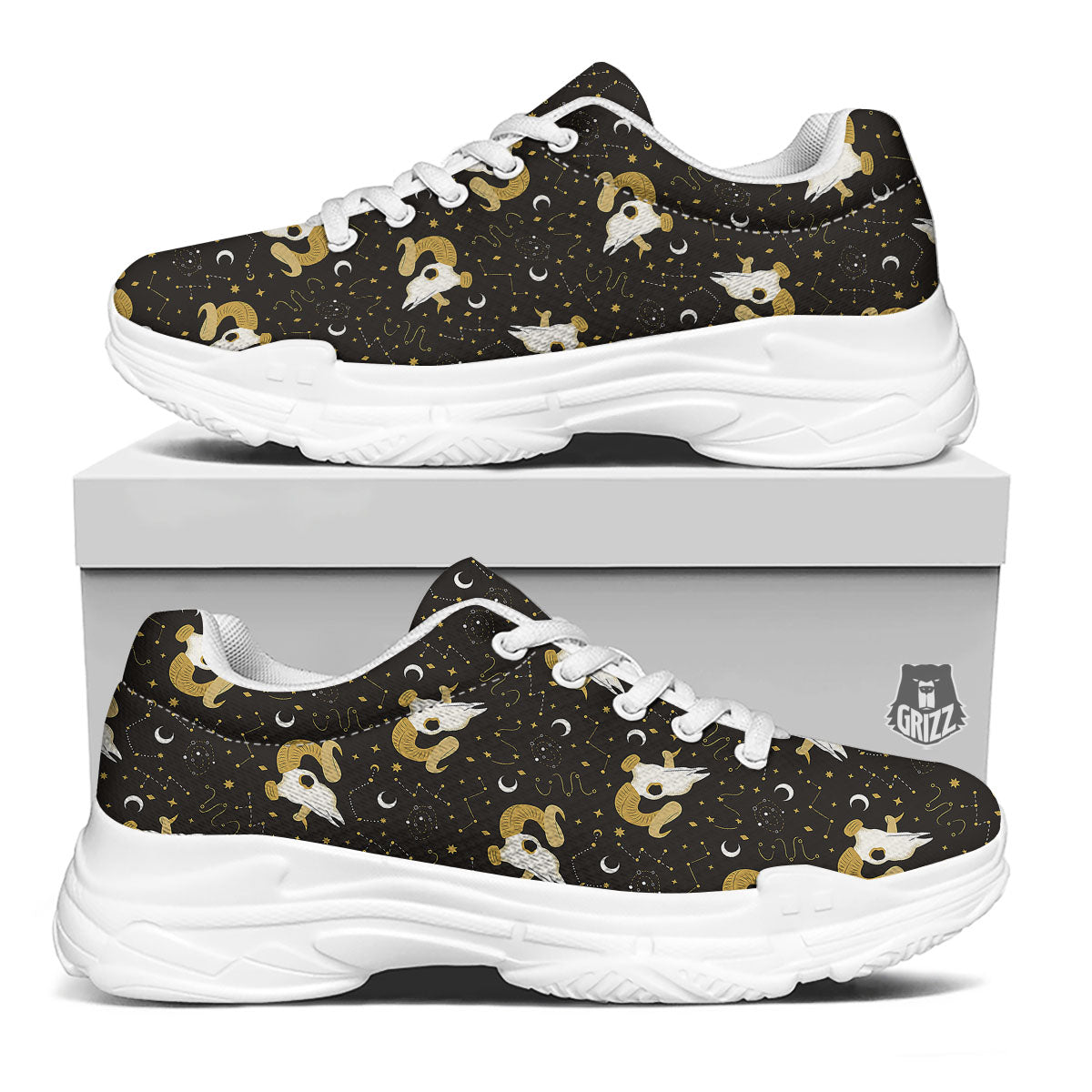 Constellation Aries Print White Chunky Shoes-grizzshop