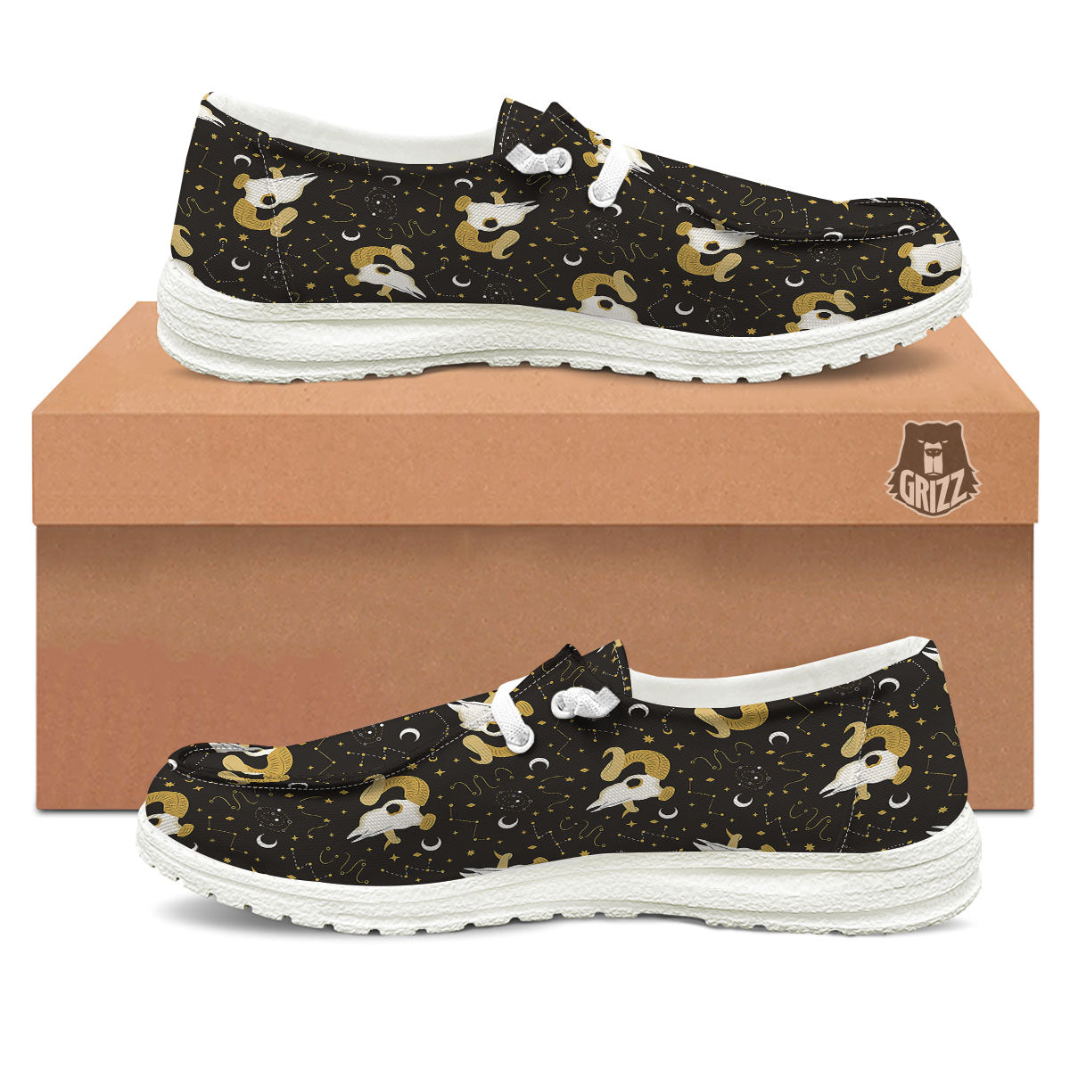 Constellation Aries Print White Loafers-grizzshop