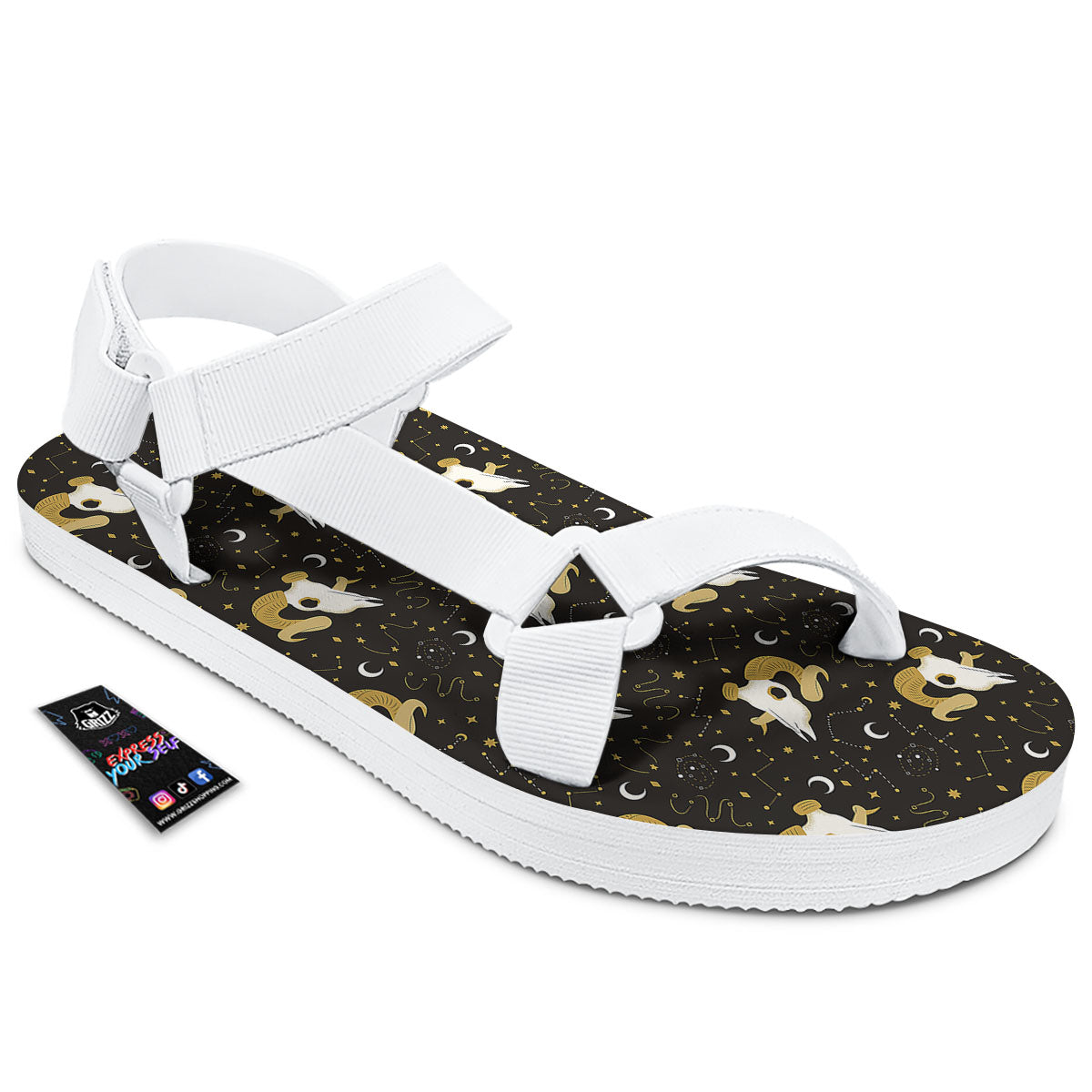 Constellation Aries Print White Open Toe Sandals-grizzshop