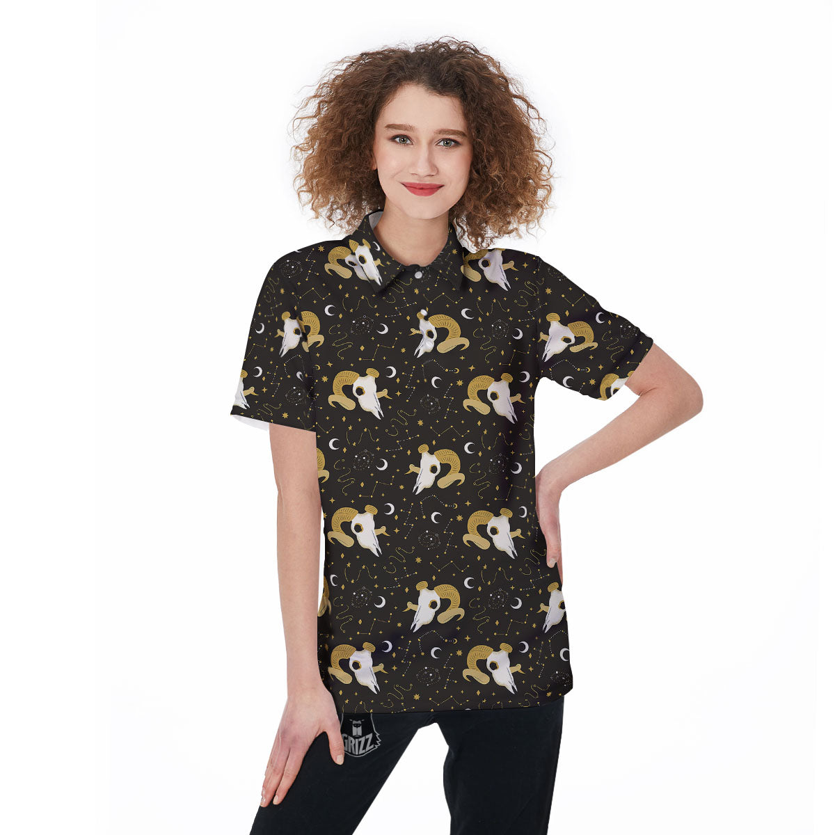 Constellation Aries Print Women's Golf Shirts-grizzshop