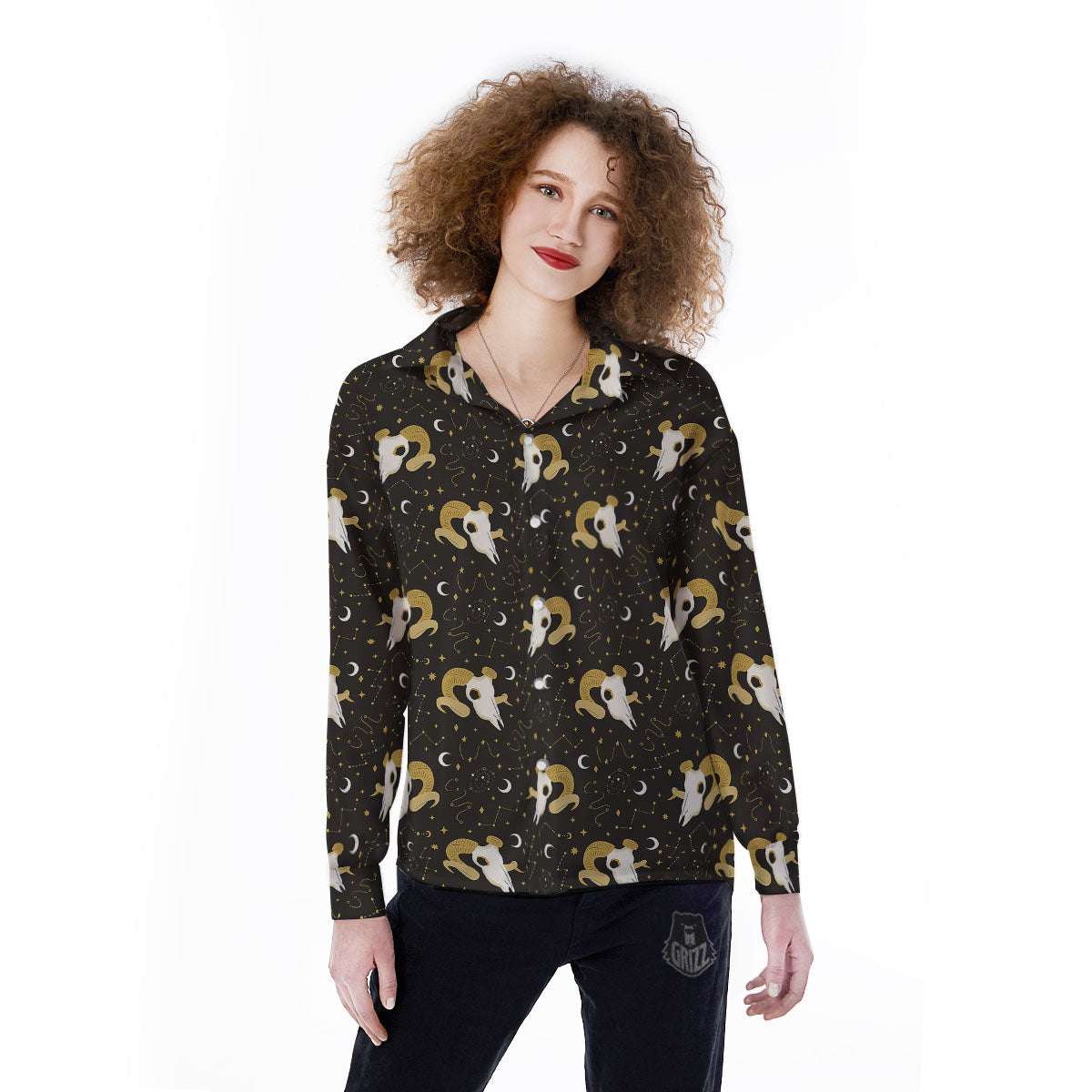 Constellation Aries Print Women's Long Sleeve Shirts-grizzshop