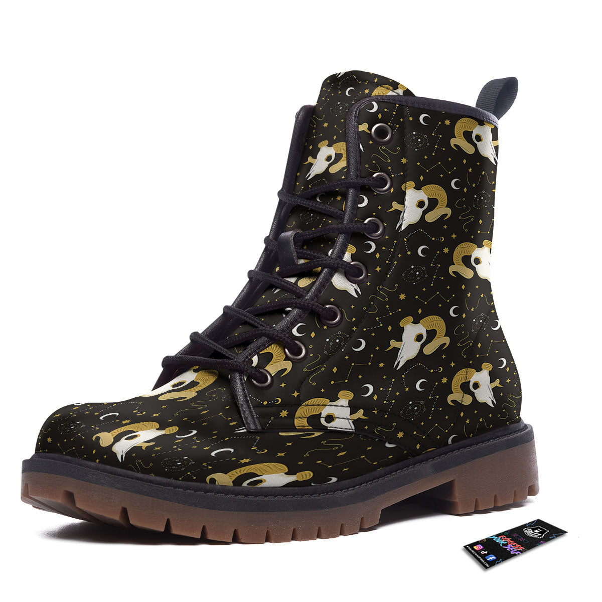 Constellation Aries Print Work Boots-grizzshop