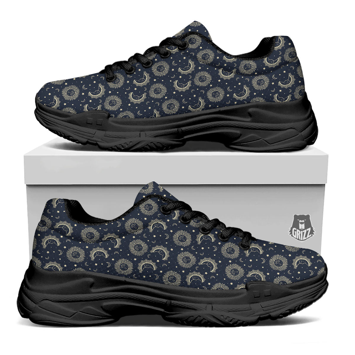 Constellation Bohemian Print Pattern Black Chunky Shoes-grizzshop