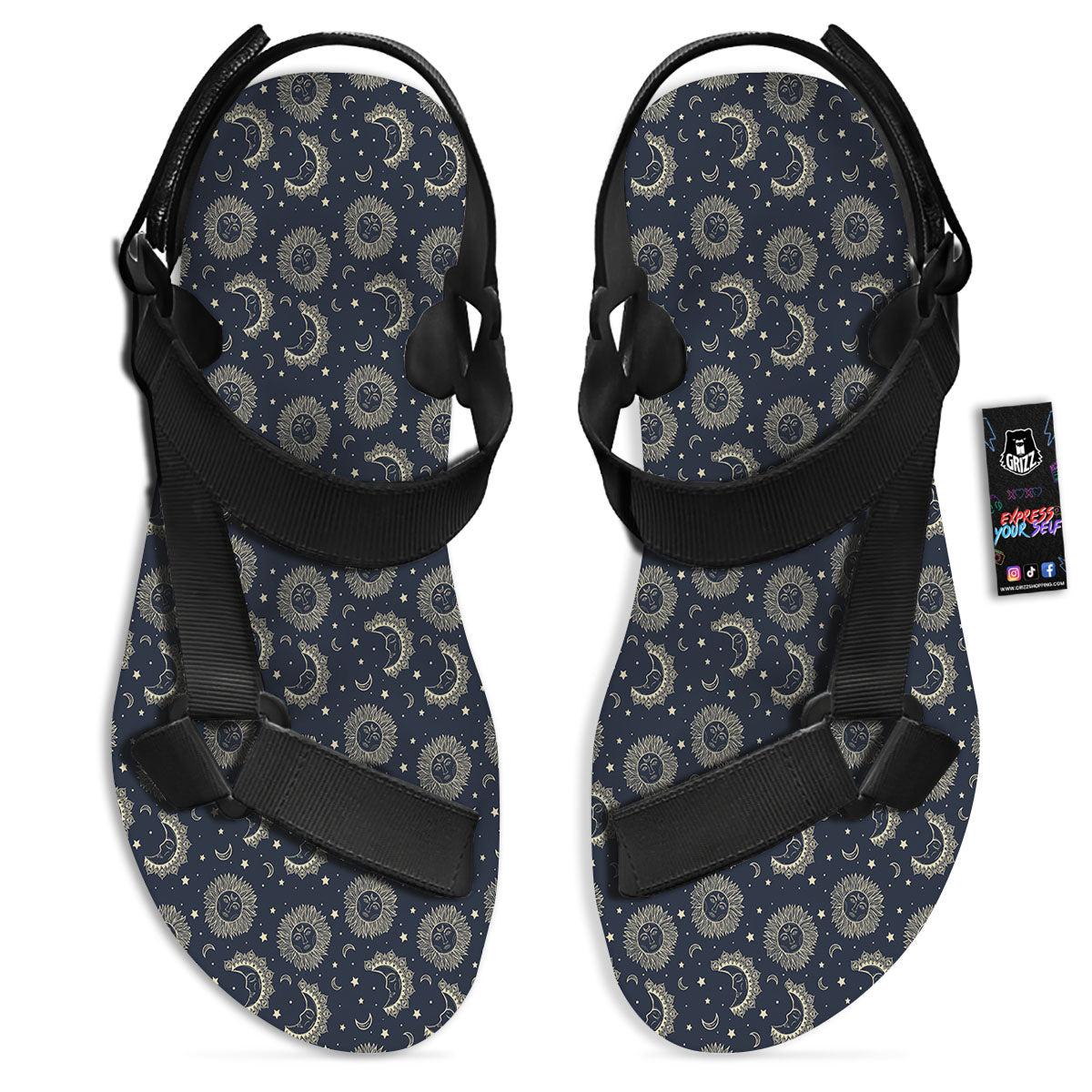 Constellation Bohemian Print Pattern Black Open Toe Sandals-grizzshop