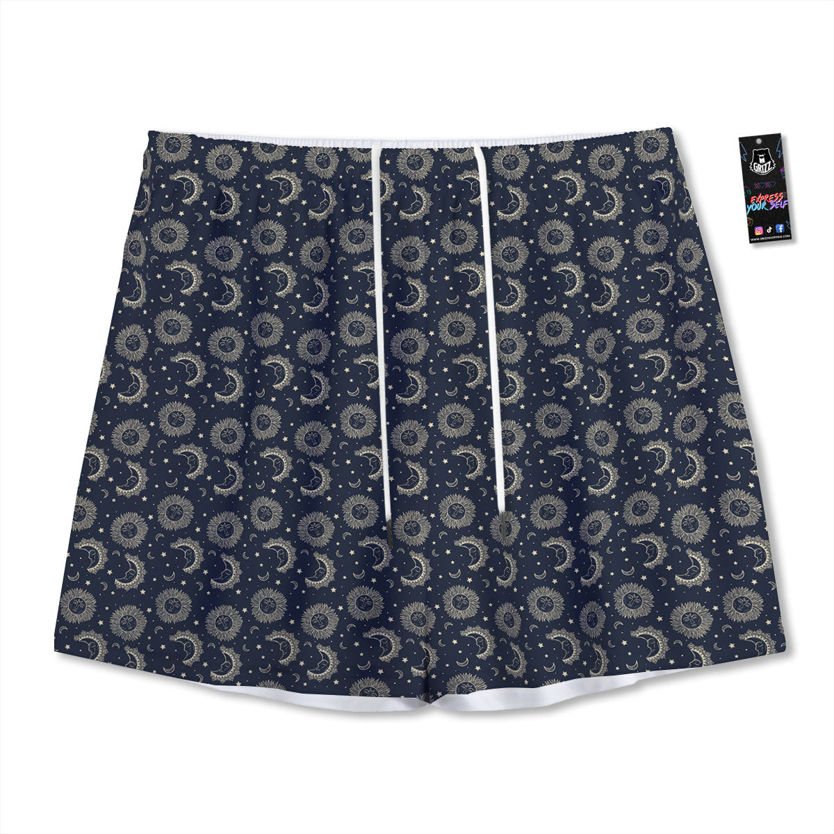 Dolphin And Waves Print Pattern Mesh Shorts
